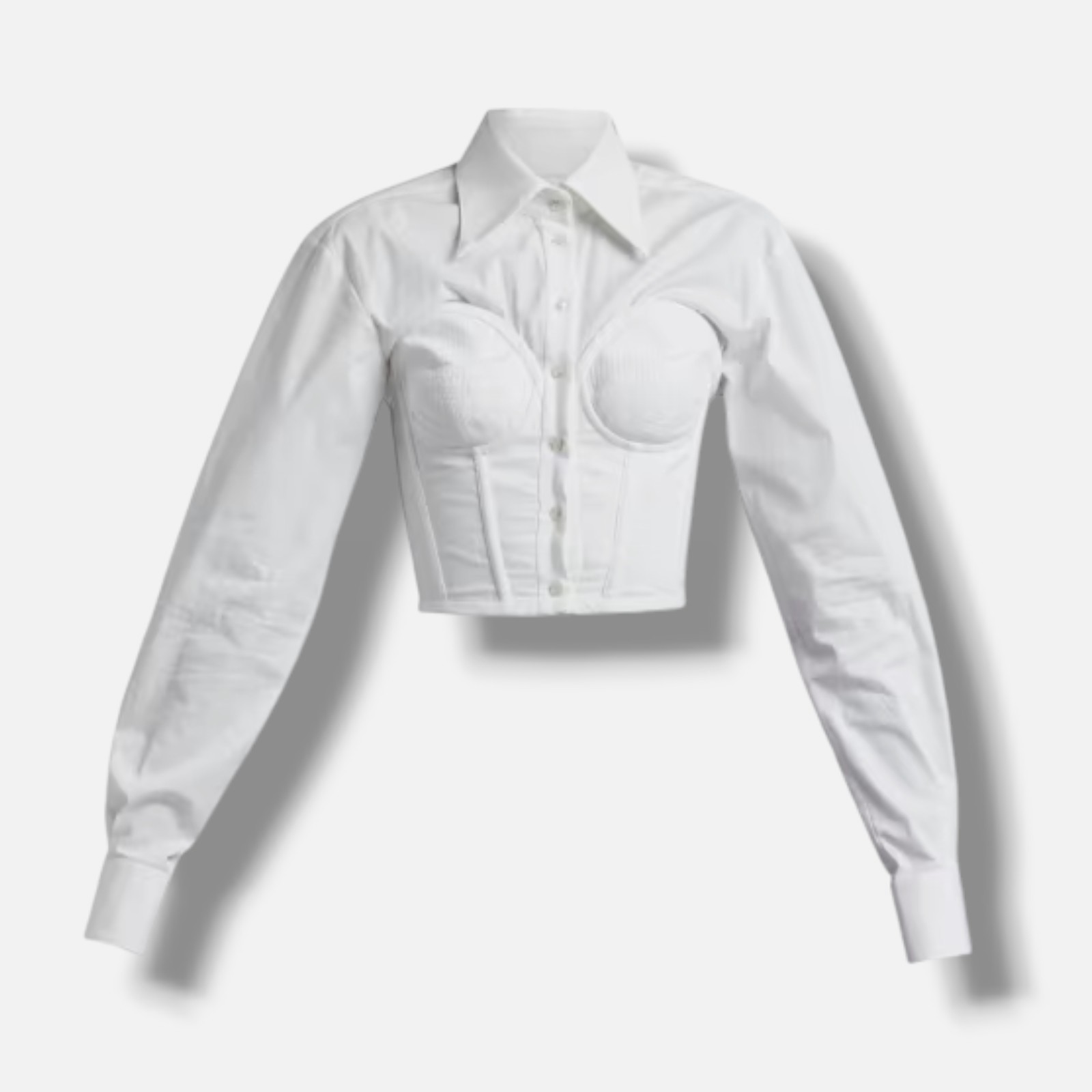 Dolce&Gabbana Women’s White Corset Detail Crop Button-Up Poplin Shirt Size 46