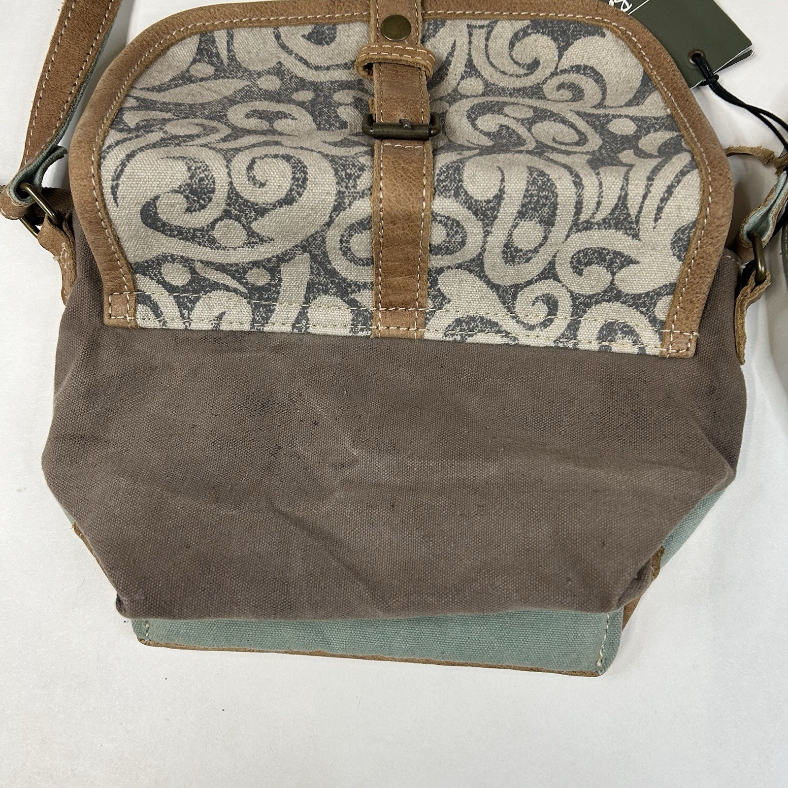 NEW Myra Bag Crossbody Bag Small Canvas Leather Blue Brown Flap #1246