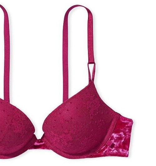 38DD Berry Pink LACE VELVET Wings Extreme Lift Victorias Secret Plunge PU UW Bra