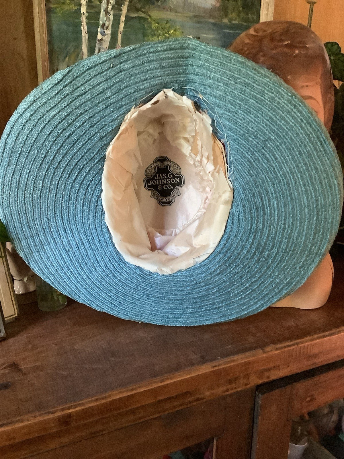 Vintage Antique 1900’s Fabulous JAS G JOHNSON CO Wide Brim HAT One Of A Kind