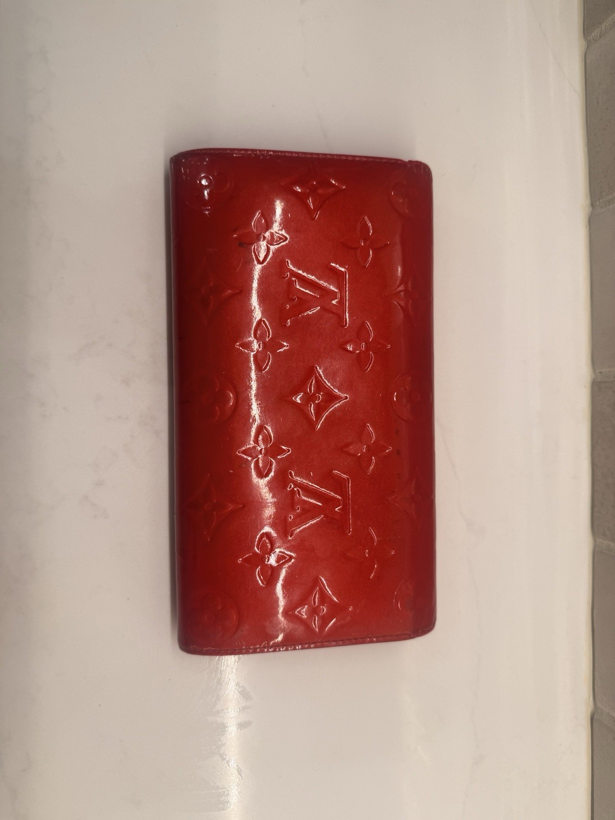 Louis Vuitton Red Monogram Wallet w/ Chain Strap, Snap Flap, Zip Coin Pocket