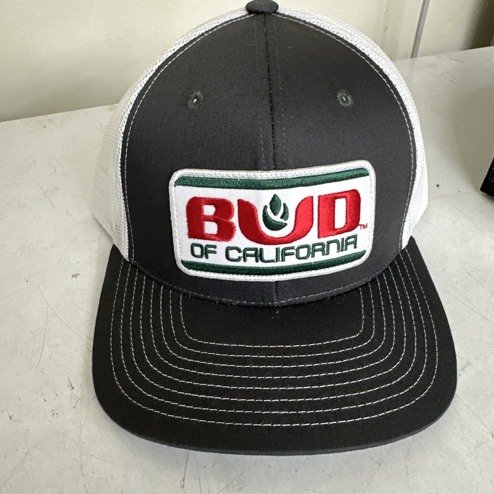 Bud Of California Hat snap back cap Salinas NEW Patch trucker Charcoal White