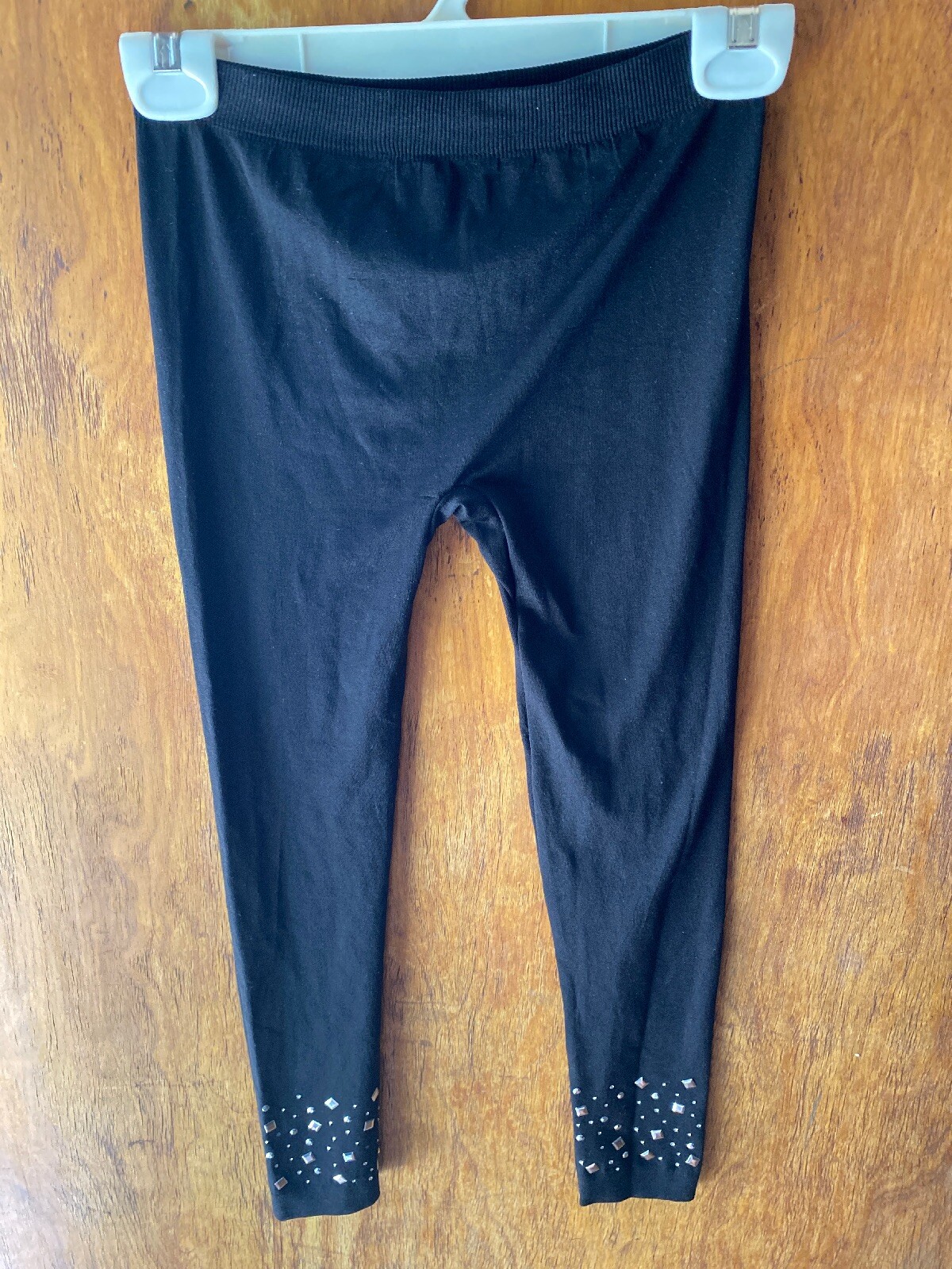Girls Justice Black Leggings-Size Medium 95% Nylon 5% Spandex Rhinestones &studs