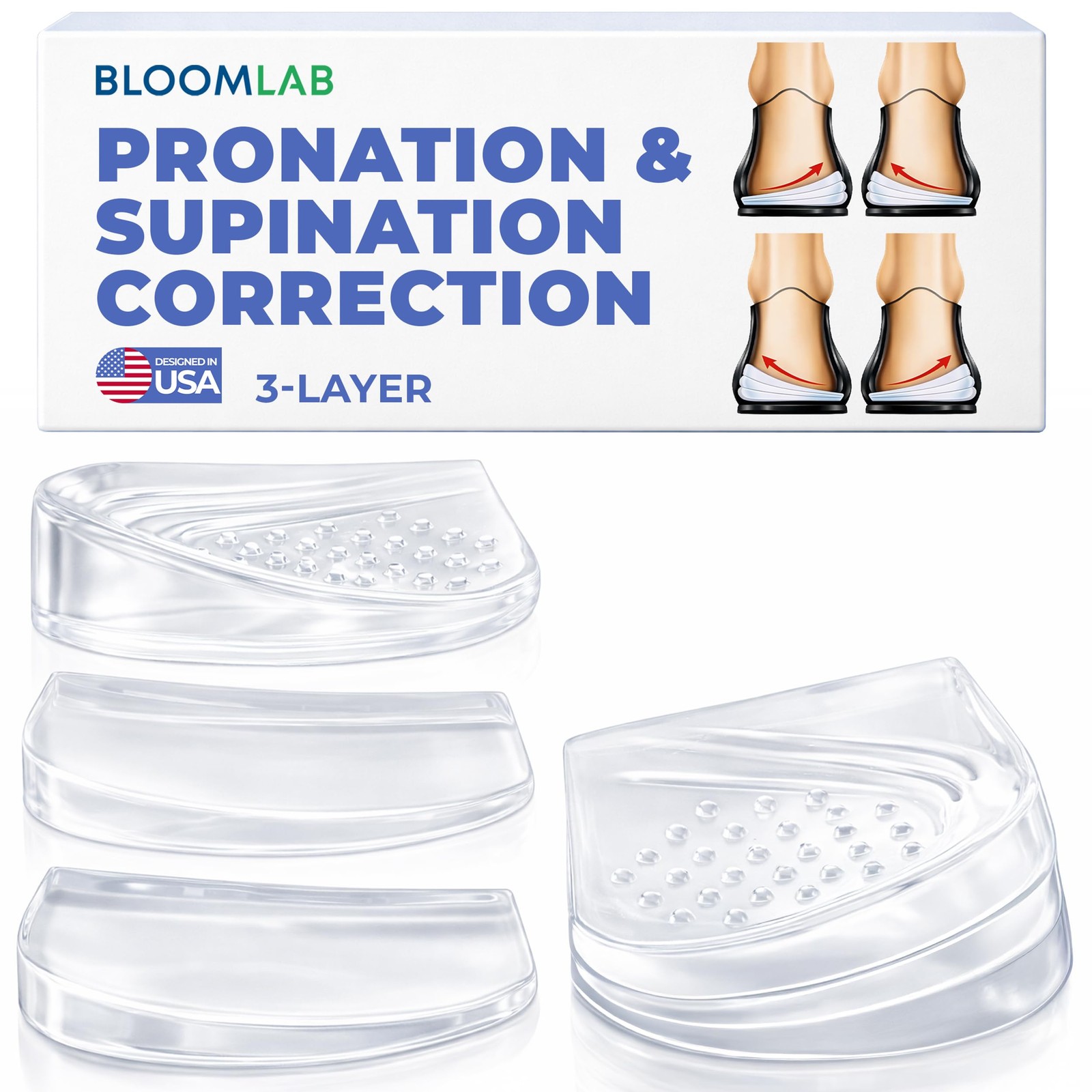 Orthopedic Heel Wedge Inserts – 3-Layer Adjustable Gel Insoles for Supination,