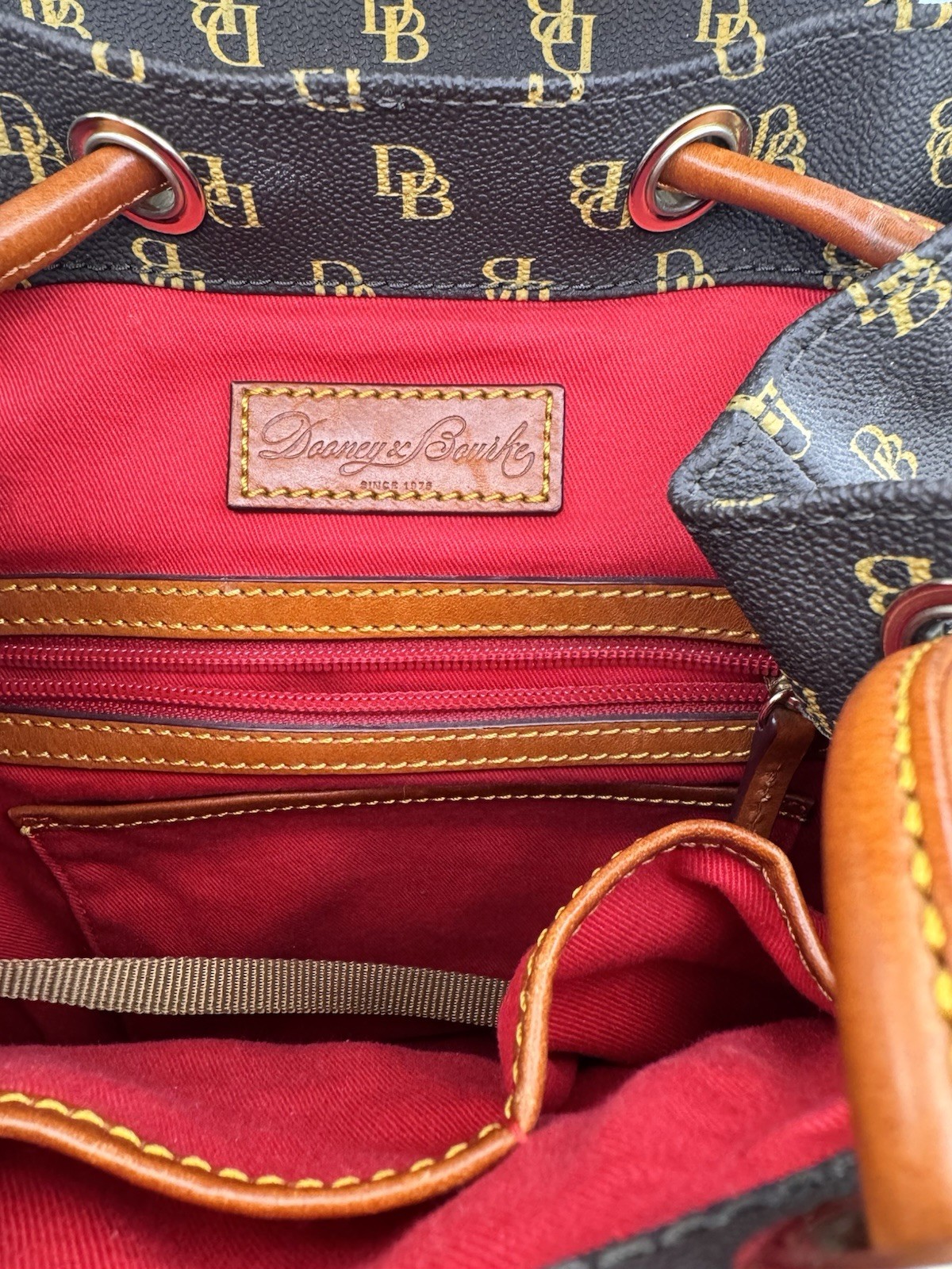 Dooney & Bourke Greta Signature Murphy Backpack Tassel Draw String Monogrammed