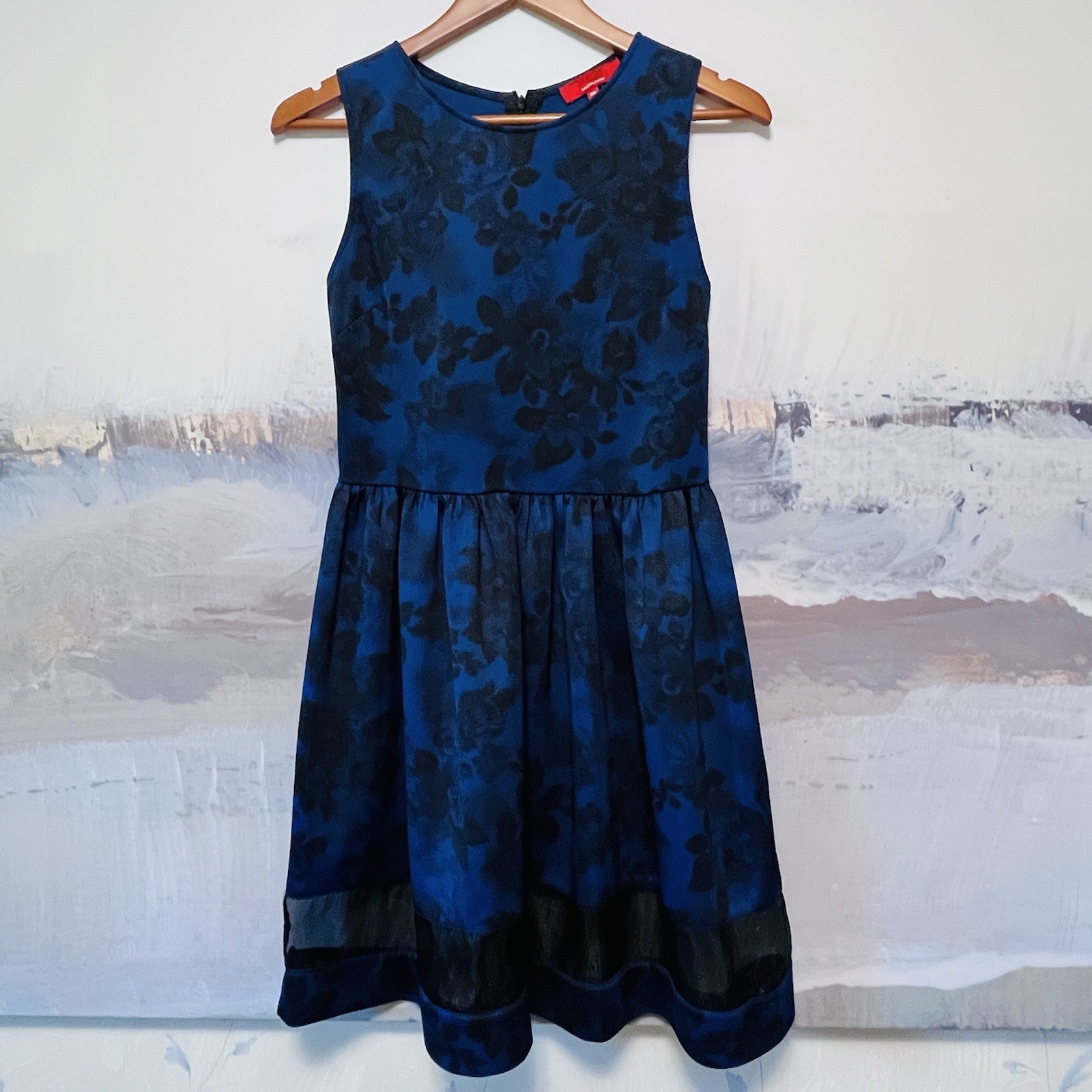 RED Saks Fifth Avenue Romantic Floral Fit & Flare Sheath Dress Blue Black Size M