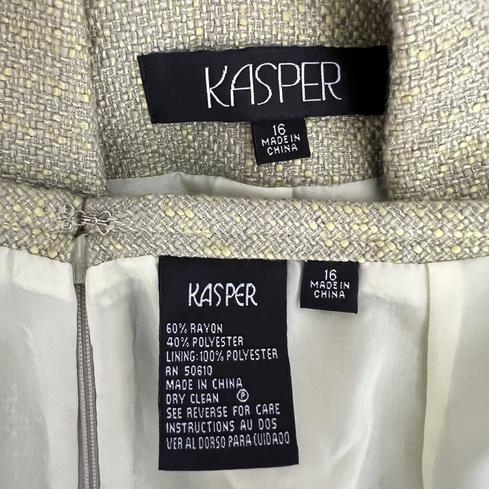 Kasper Women Polyester Rayon Skirt Suit 16 Green Ruffle Lined Wrap Belted 2PC