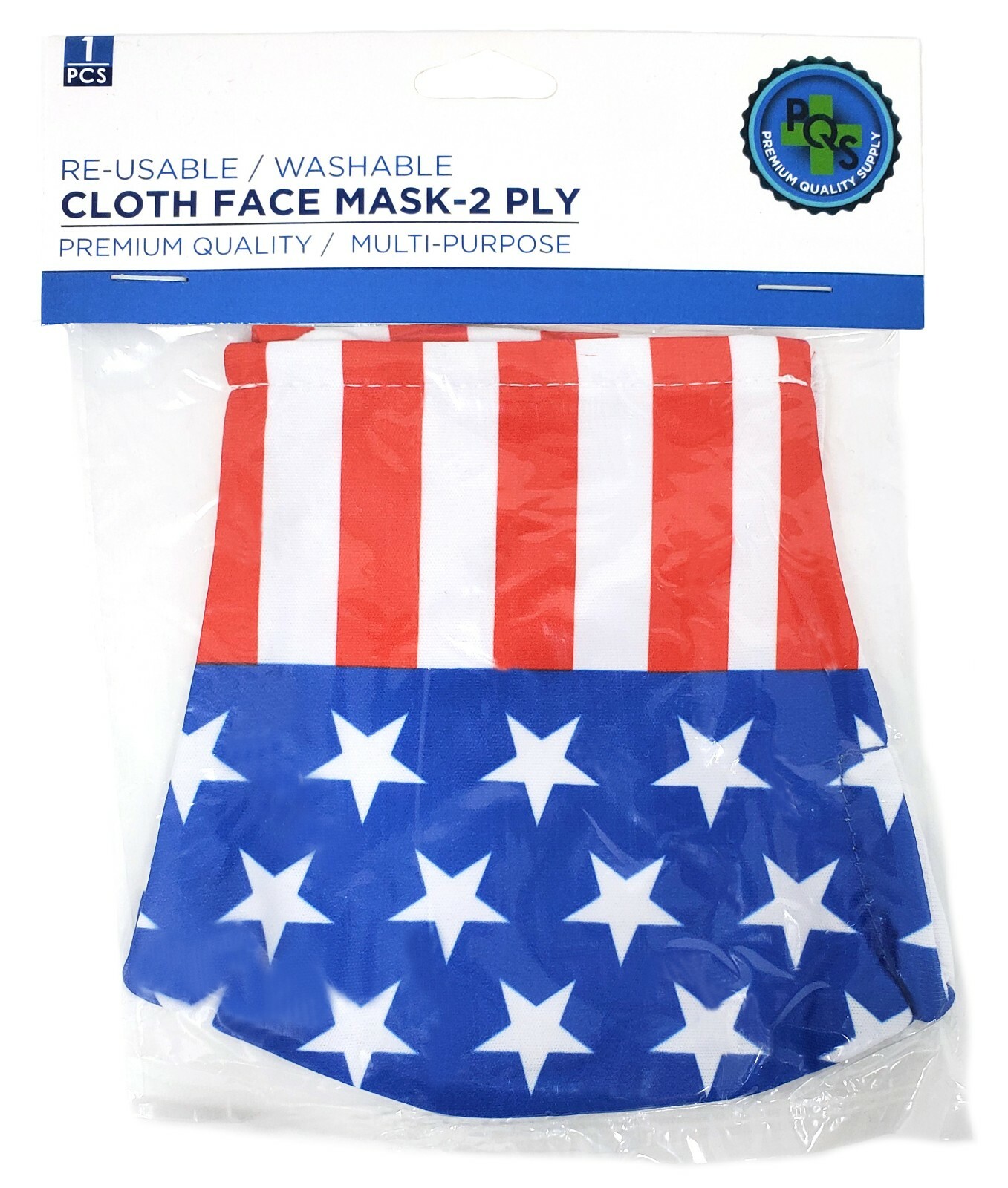 American Flag USA Face Mask 2-Ply – Soft Cloth – Re-usable, Washable, Durable