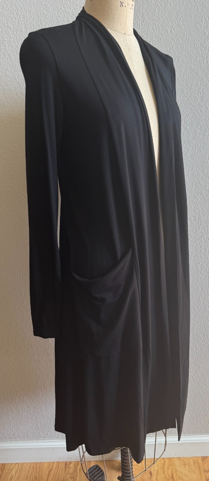 Eileen Fisher Black Viscose Spandex Open Front Duster Women’s Sz XXS EUC