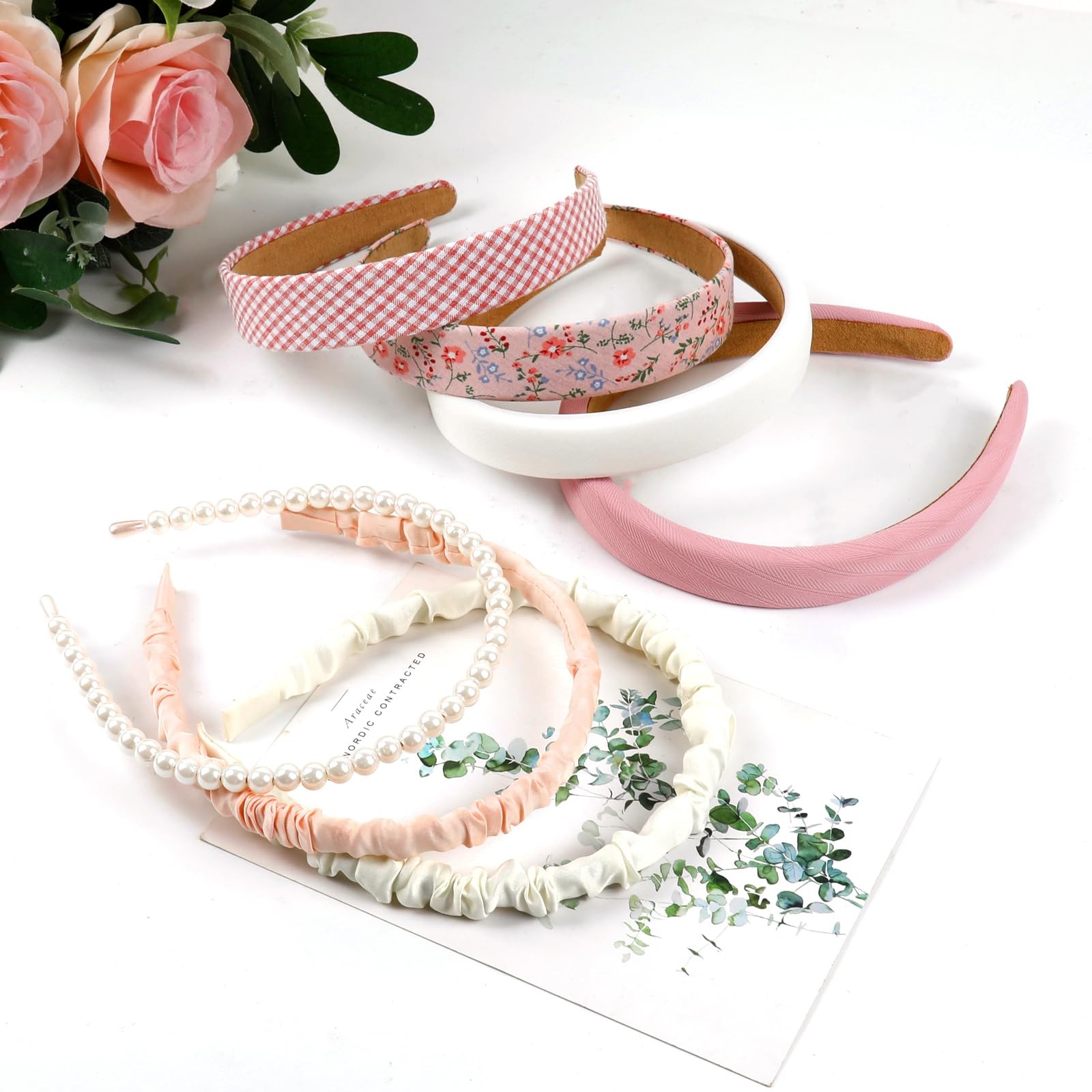 Hazms 7 Pcs Headbands for Women Non Slip Headband 7 Count (Pack of 1), Pink