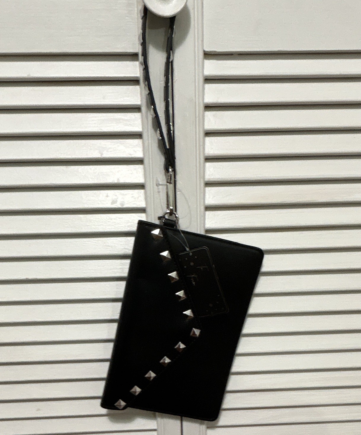BCBGMAXAZRIA Women’s Black Studded Crossbody Bag – Snap + Detach Strap