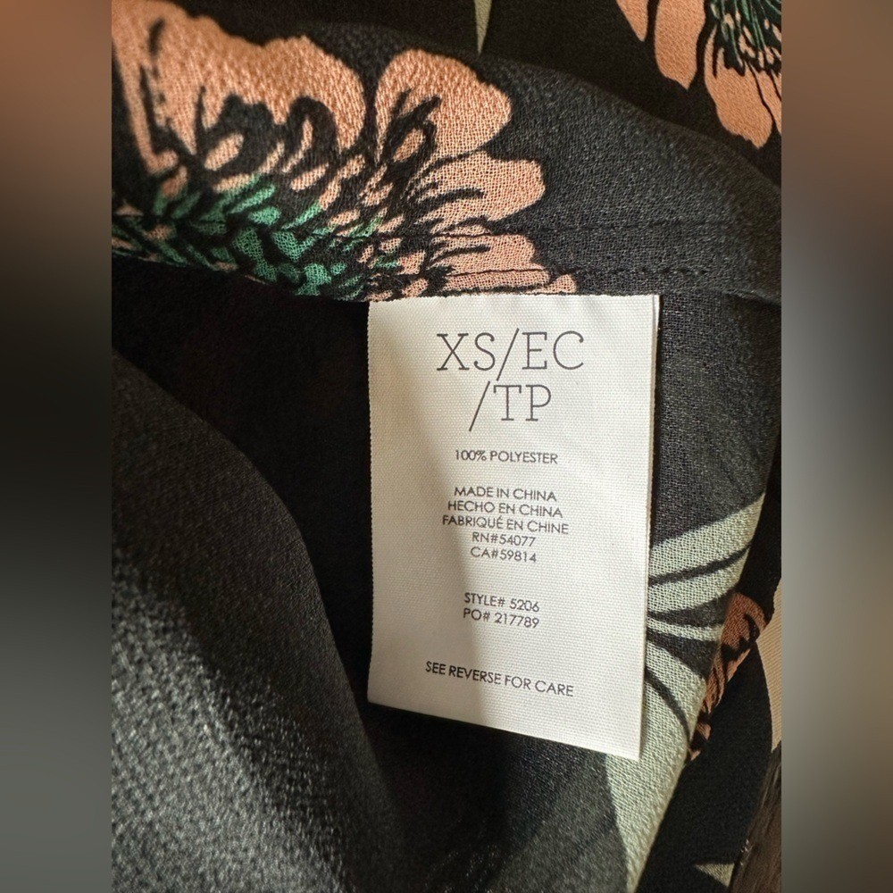 CAbi Chic Black Floral Sheer Blouse- size XS