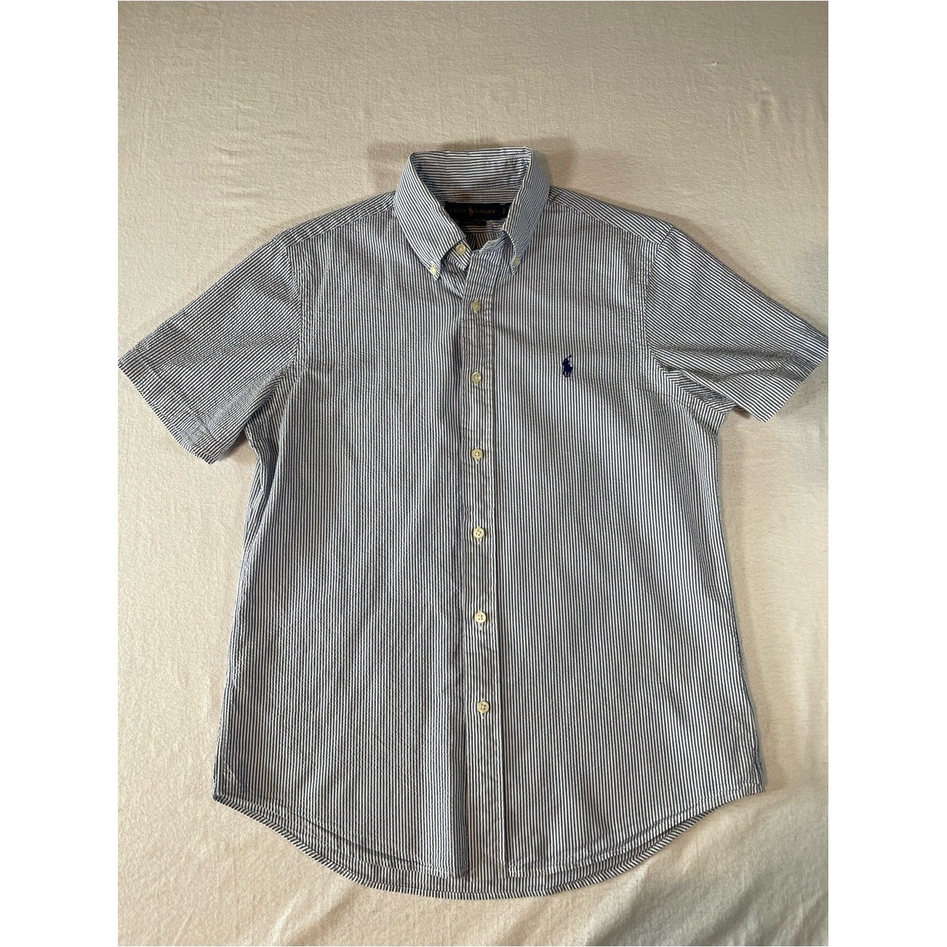 Ralph Lauren Classic Fit Gingham Blue & White Short-Sleeve Button-Down Shirt