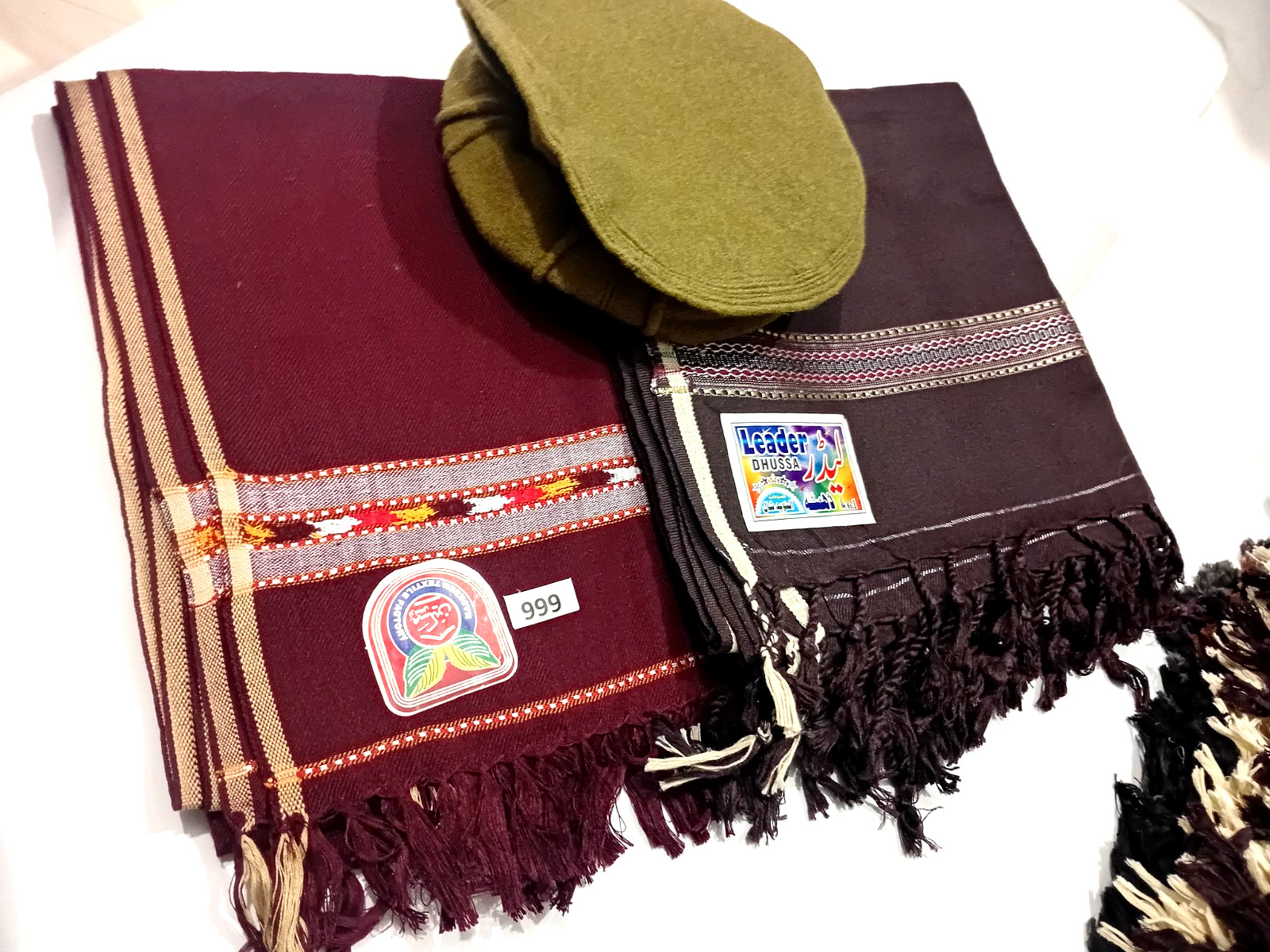 Afghan Pakol Cap + 2 Premium Wool Shawls Handmade Tribal Offer Warm Handmade