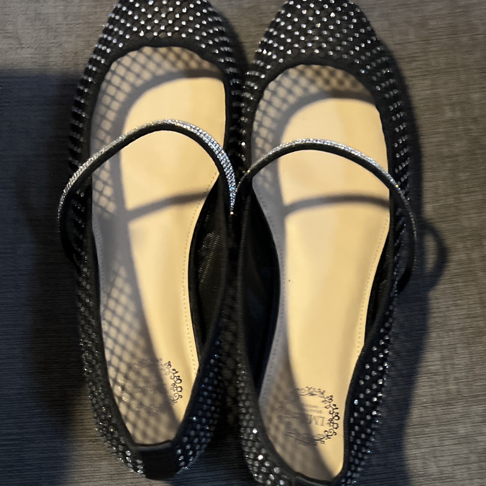 I.Miller Women’s Mary Jane Flats Black Mesh Rhinestone Round Toe Slip-On 11 M