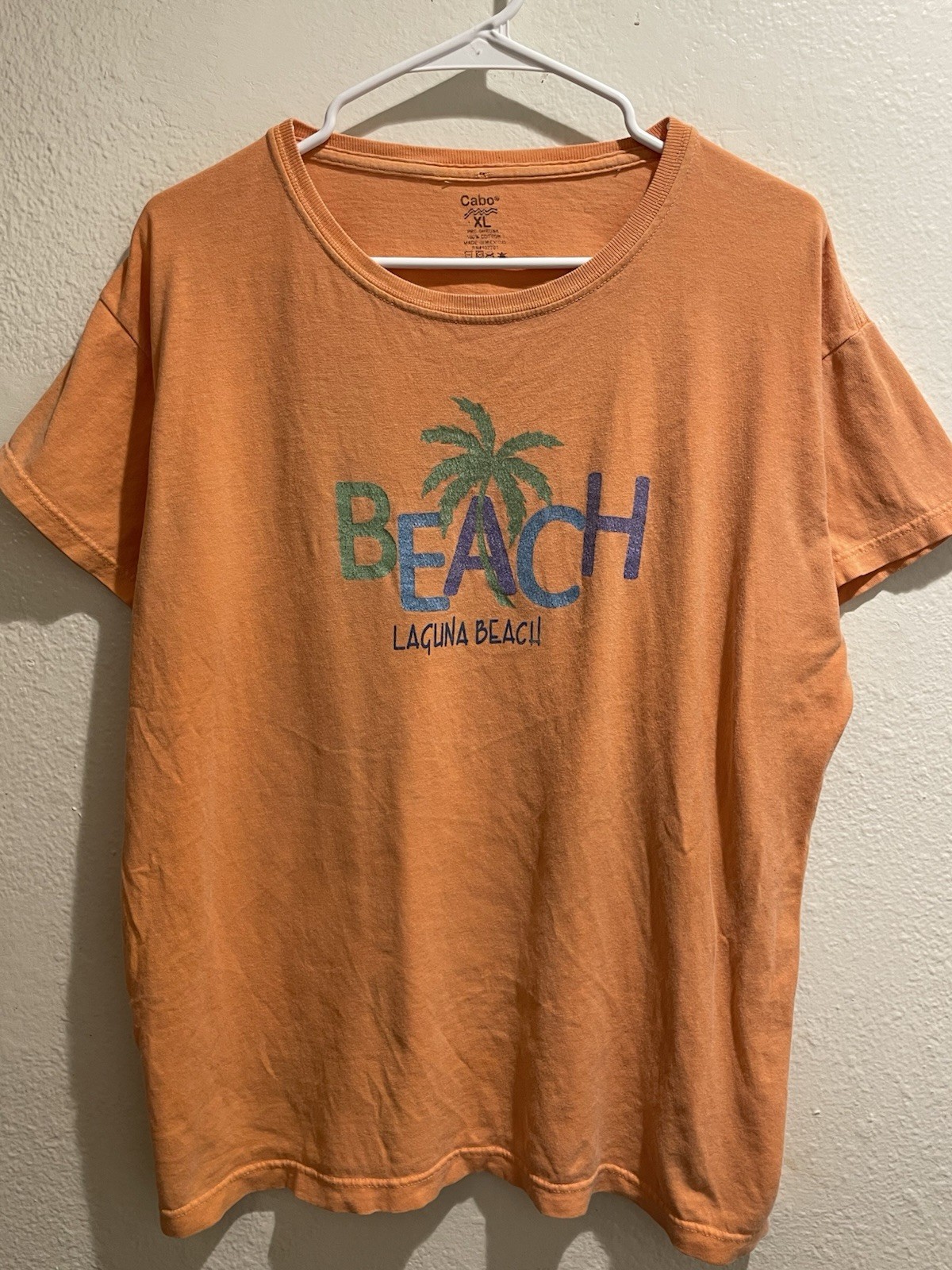 Cabo Laguna Beach California Graphic T-Shirt Men XL Orange Retro Style Y2K Surf