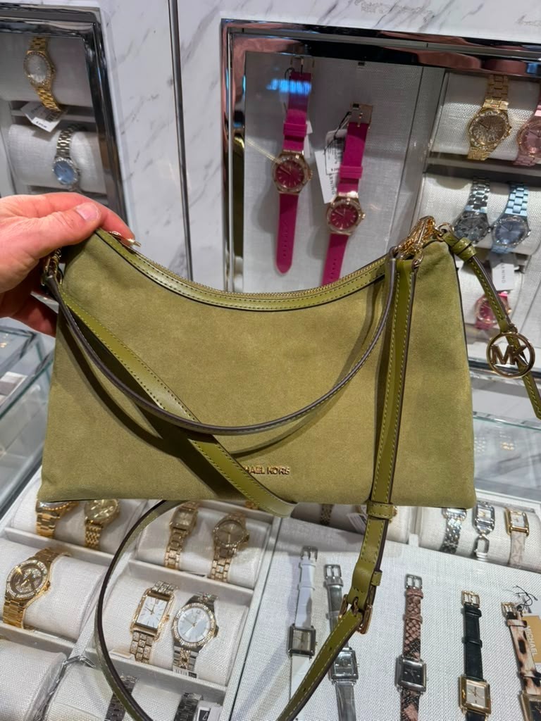Michael Kors Sammy Lady Medium Bonded Leather Handbag Purse Shoulder Bag Oregano