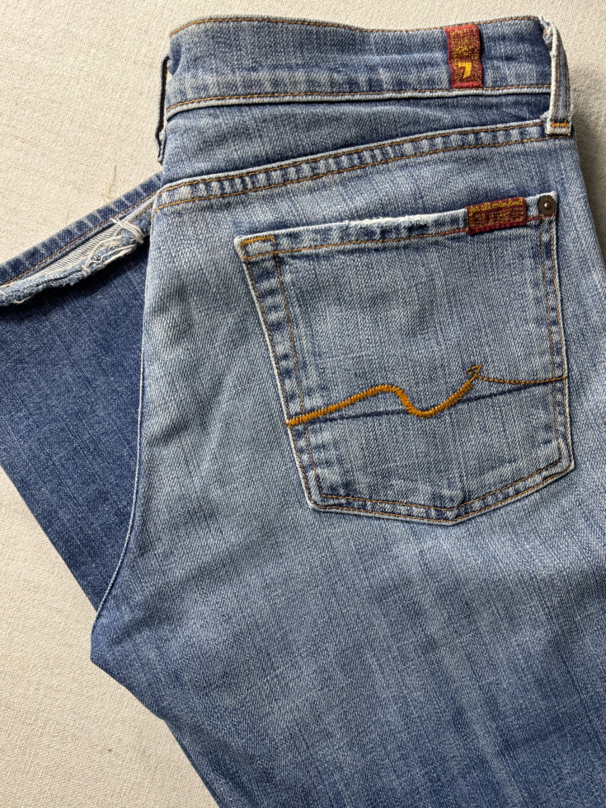 7 For All Mankind Women’s Bootcut Jeans Blue Low Rise 31 Denim 35×34 Stretch