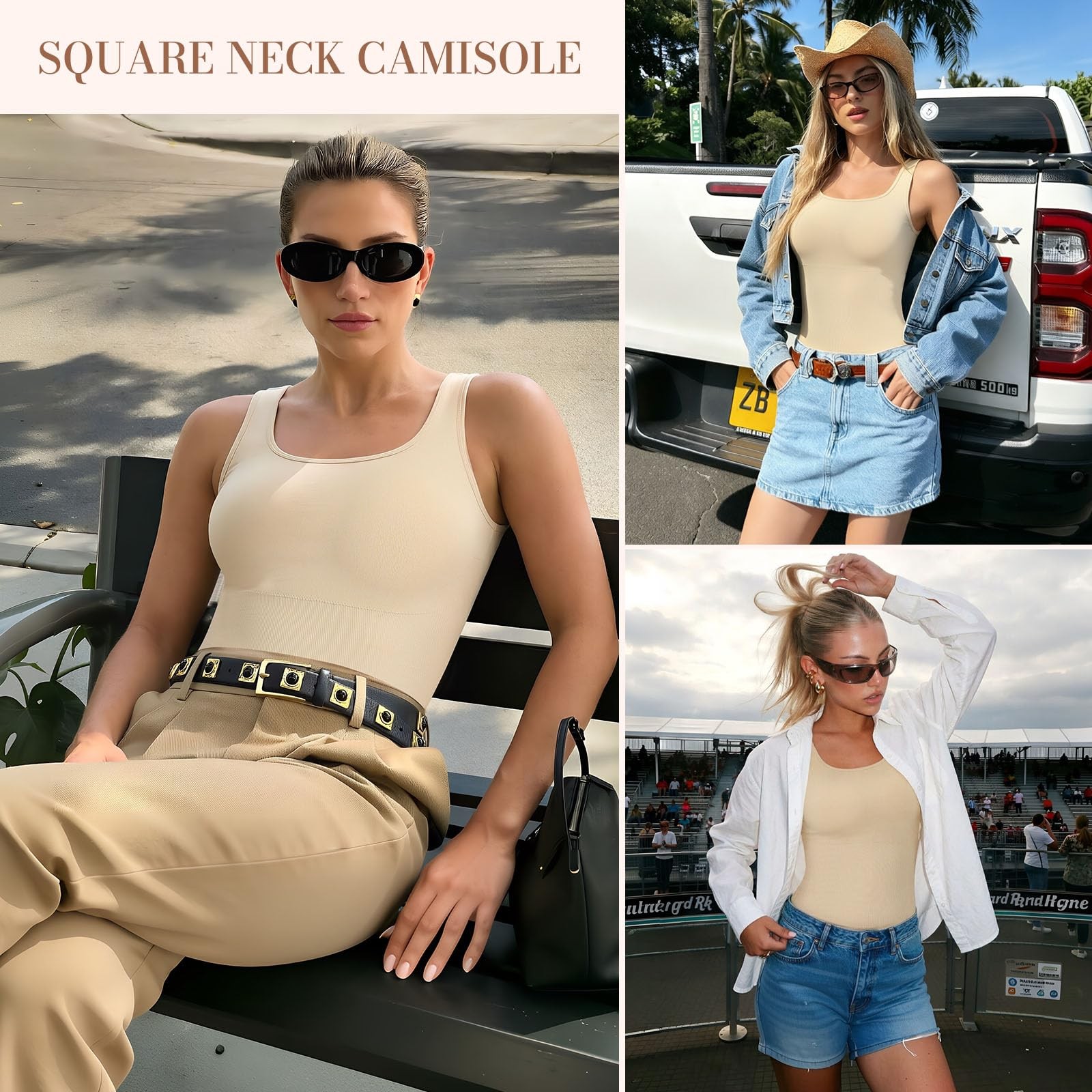Women Square Neck Camisole Vest Built In Bra Tummy Control Slimming Body Shaper