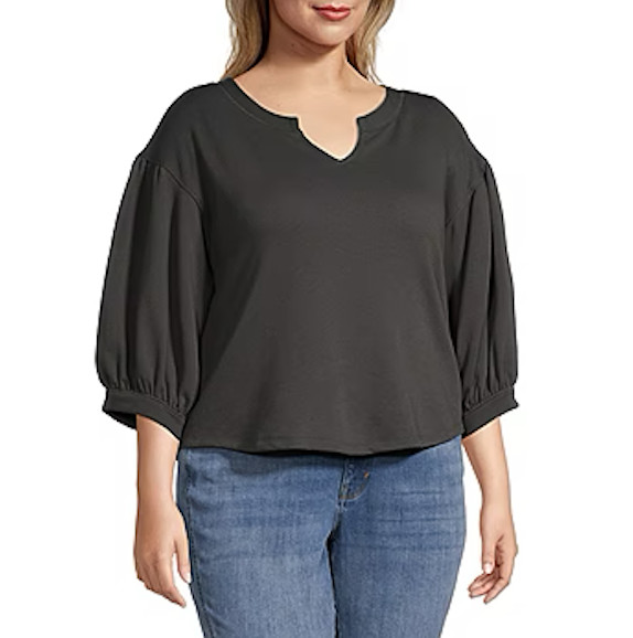 a.n.a Women’s Split Crew Neck 3/4 Sleeve Top Plus Size 3X Pirate Black