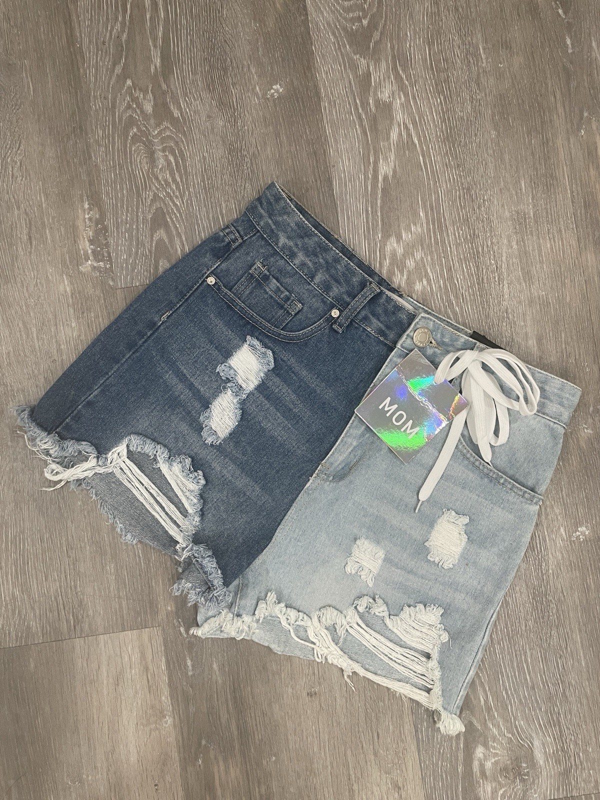 Blue Savvy Denim Shorts Women 7/28 High Rise Distressed Colorblock Frayed