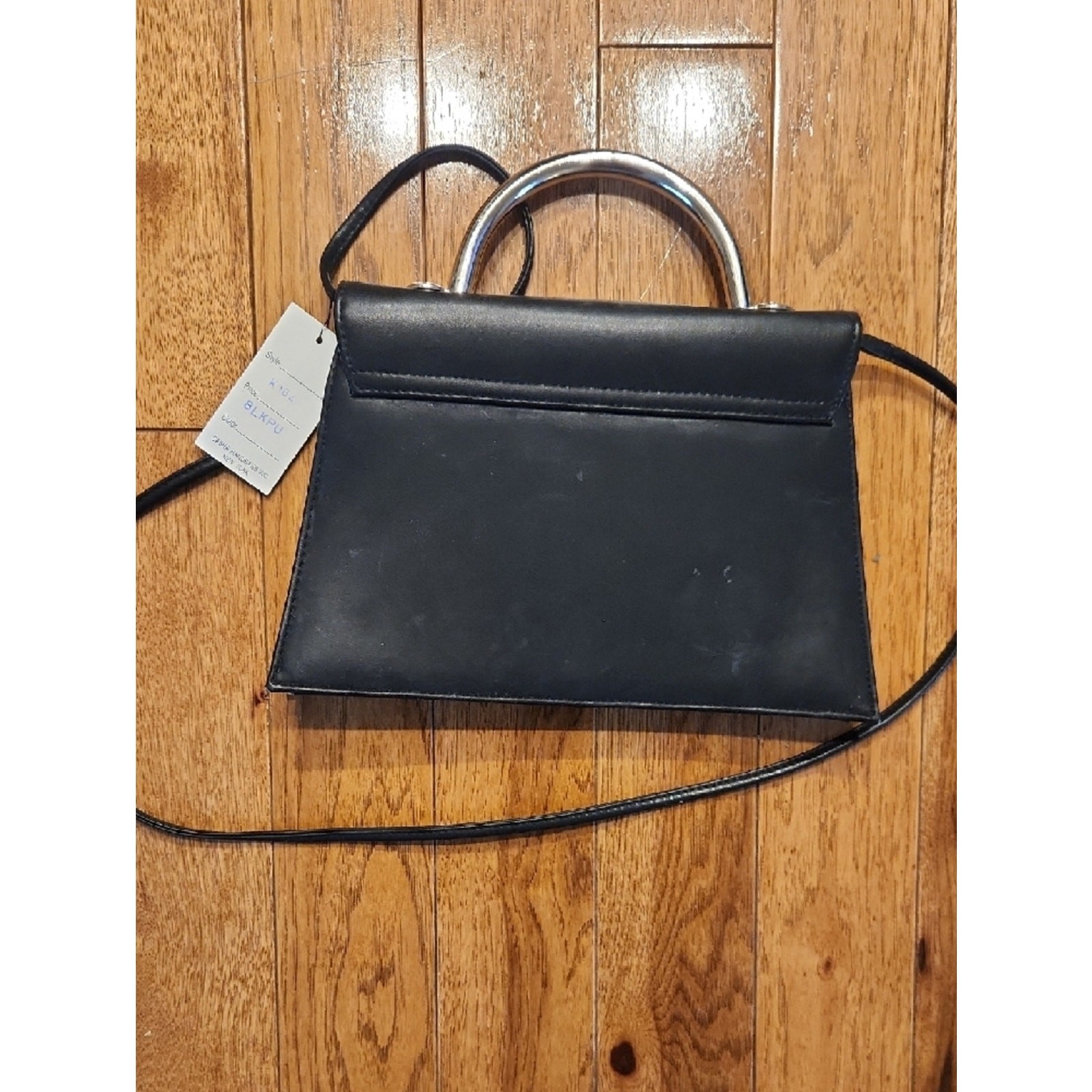 Black Crossbody Bag with Silver Top Handle P-004
