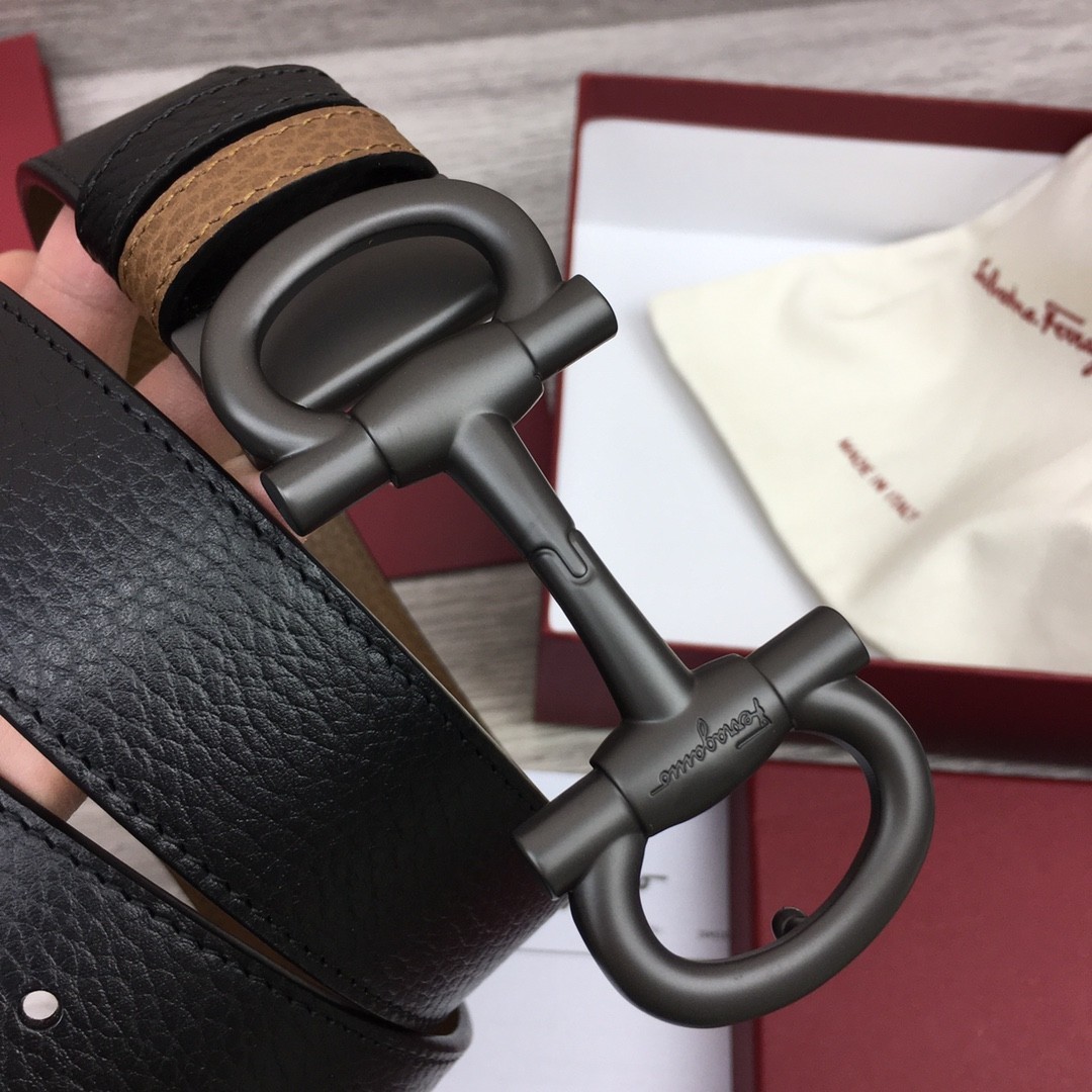 Authentic Ferragamo Belt width 3.5cm/1.37inch Black/Brown Reversible