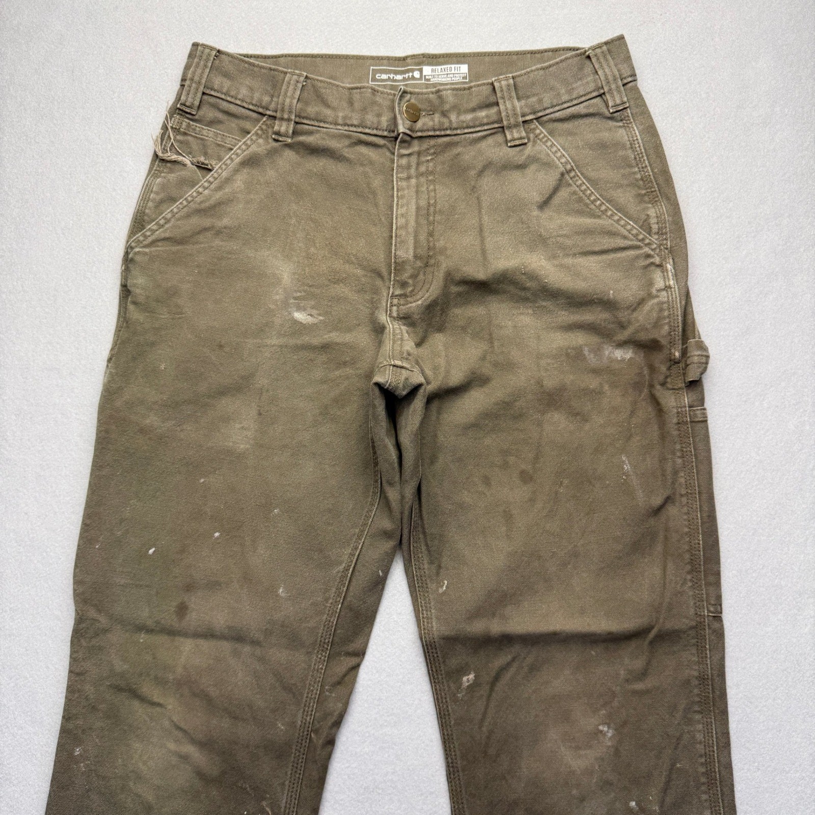 Carhartt Relaxed Fit Carpenter Pants Mens 31×32 Brown Distressed Canvas Workwear