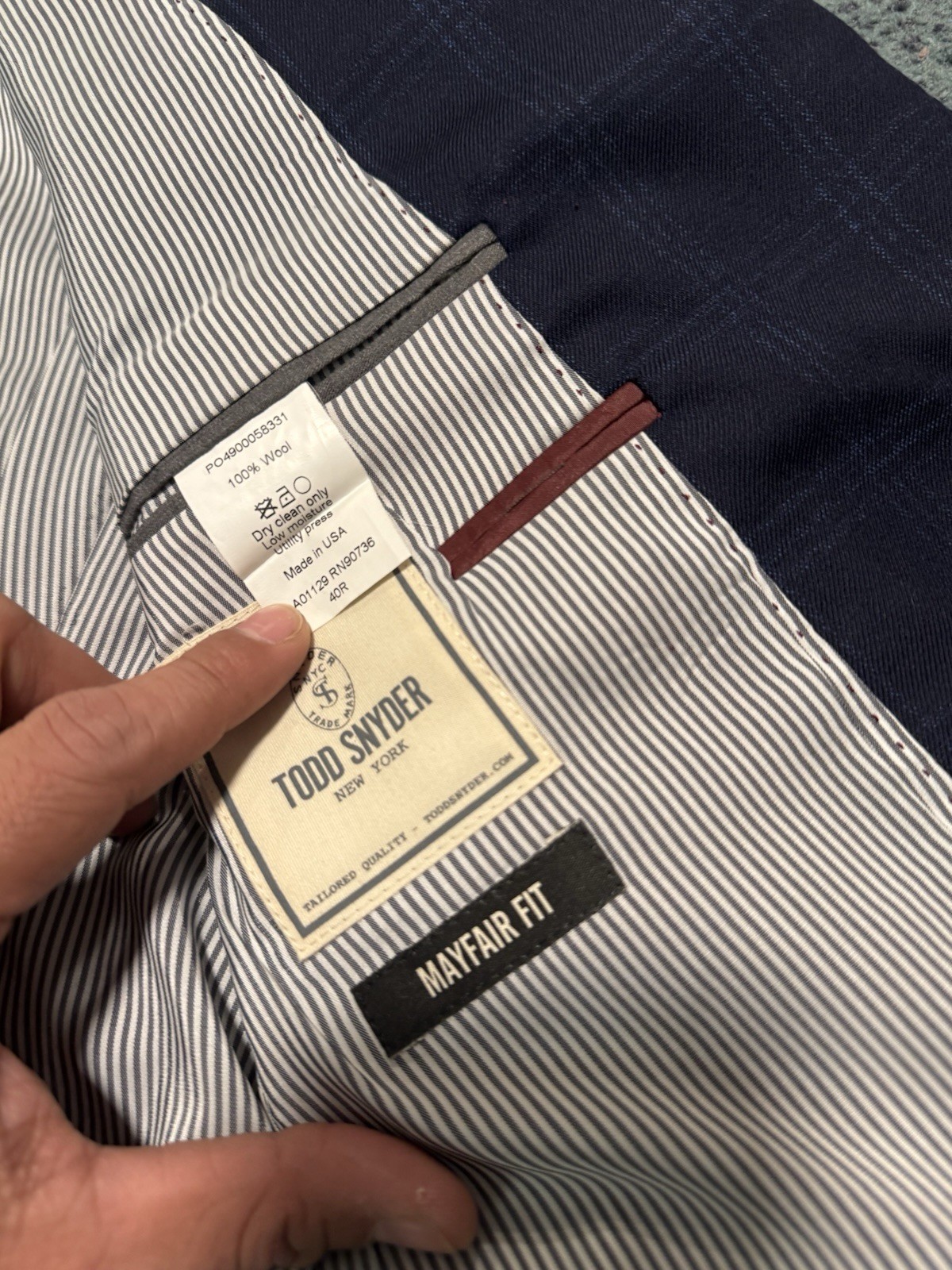 Todd Snyder New York Mayfair Fit Sport Coat Blazer 40R Navy Windowpane Wool USA
