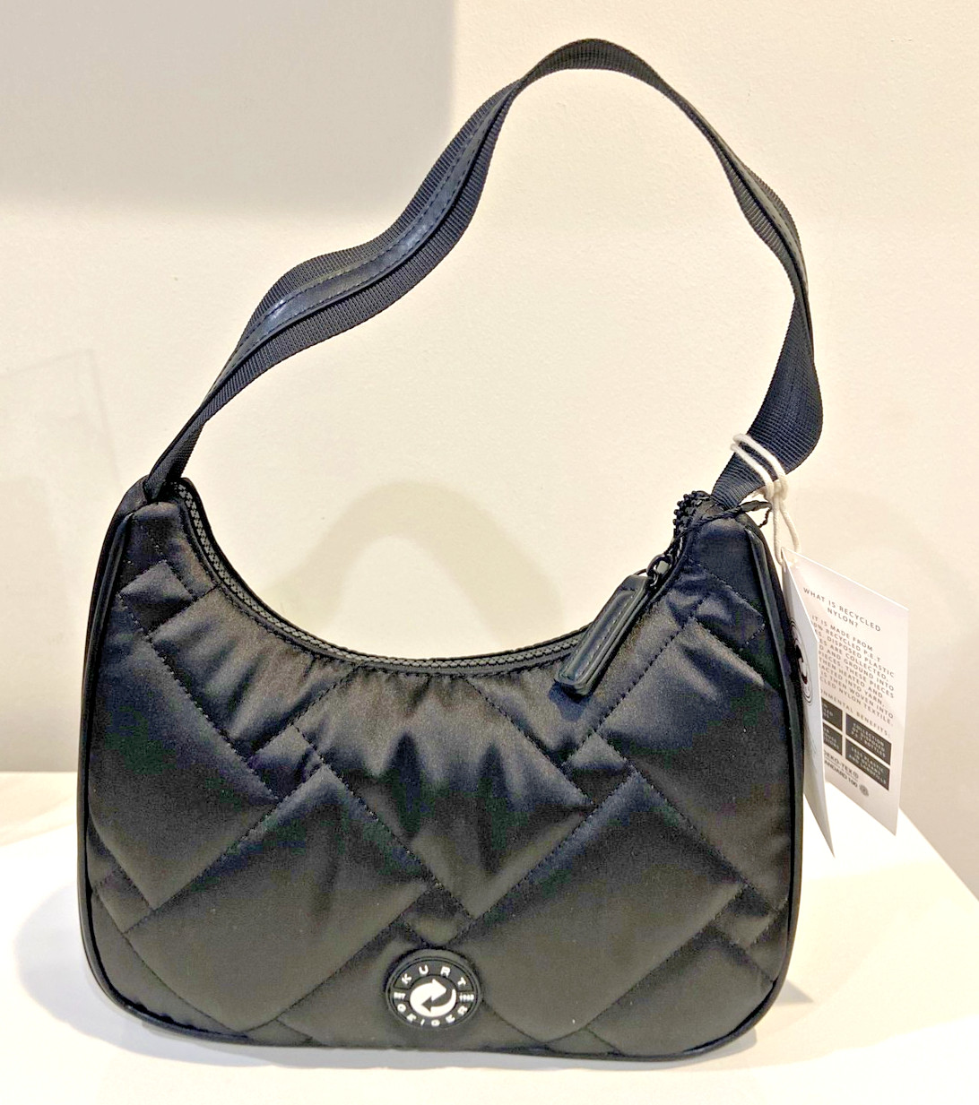 Kurt Geiger Small Black Recycled Nylon Quilted Shoulder Lightweight 10″x7″x3″