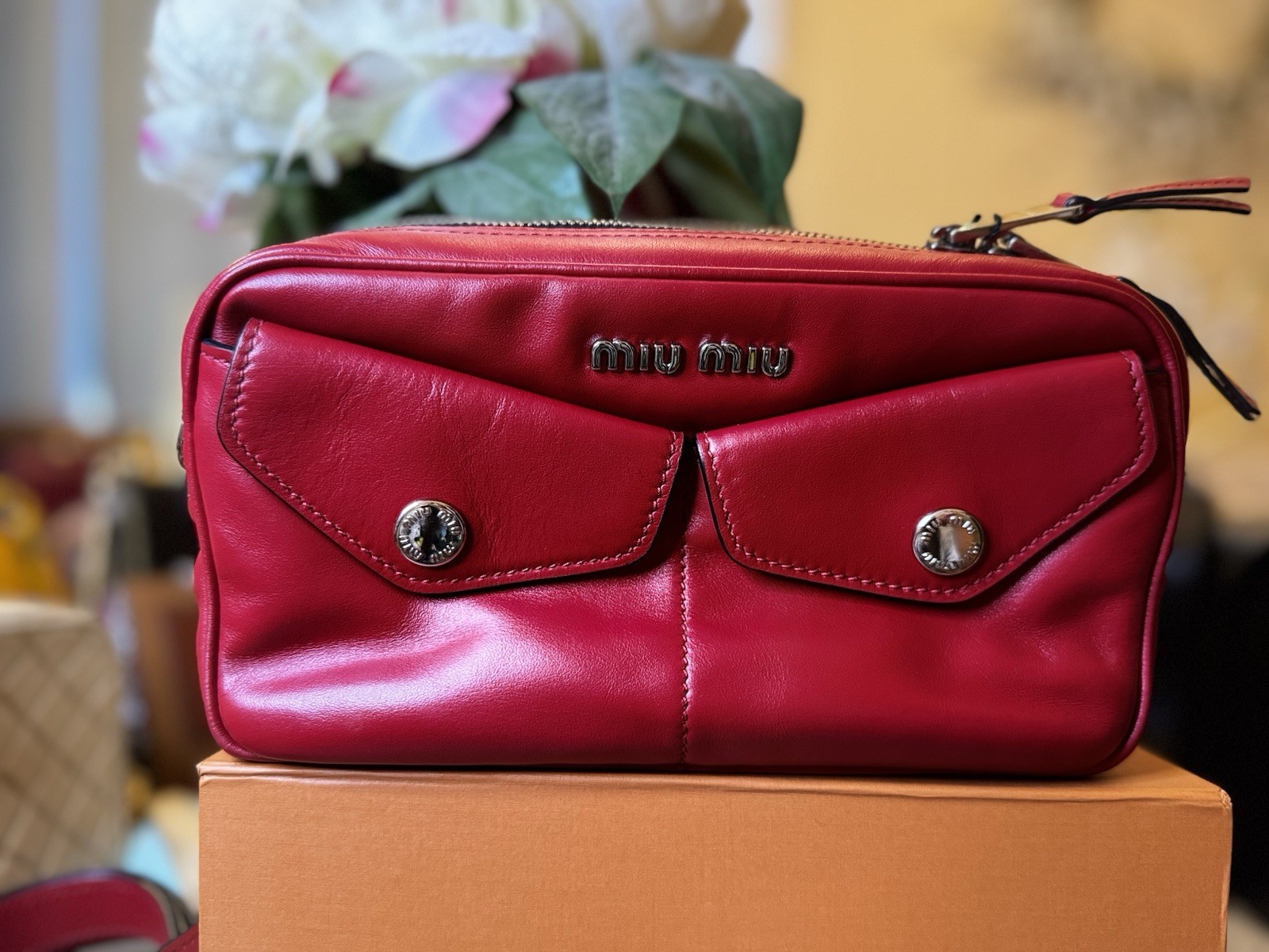 Miu Miu Lambskin Shoulder Bag Red