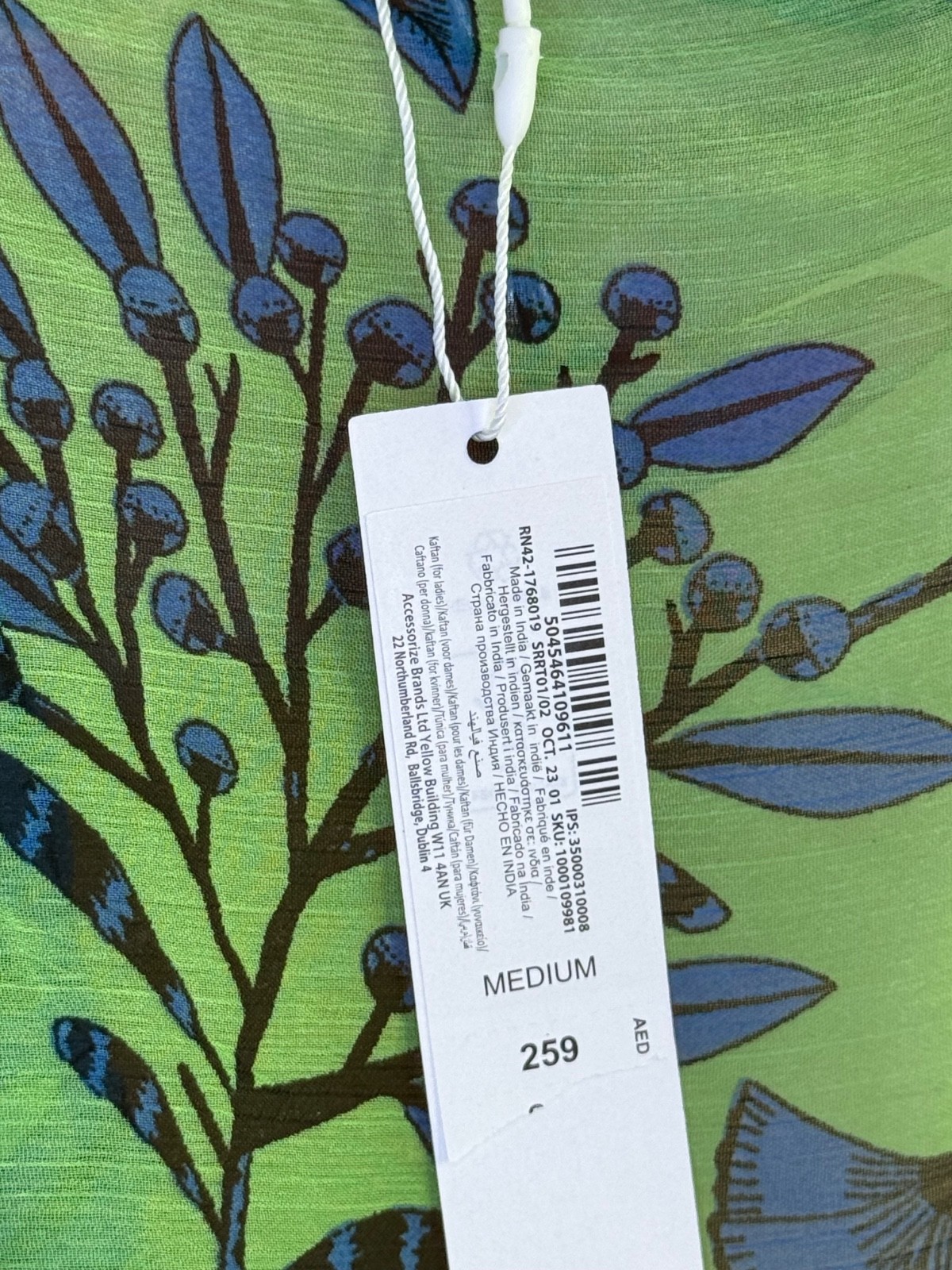 Accessorize London Green & Blue Kaftan – Size: Medium – BRAND NEW WITH TAGS!