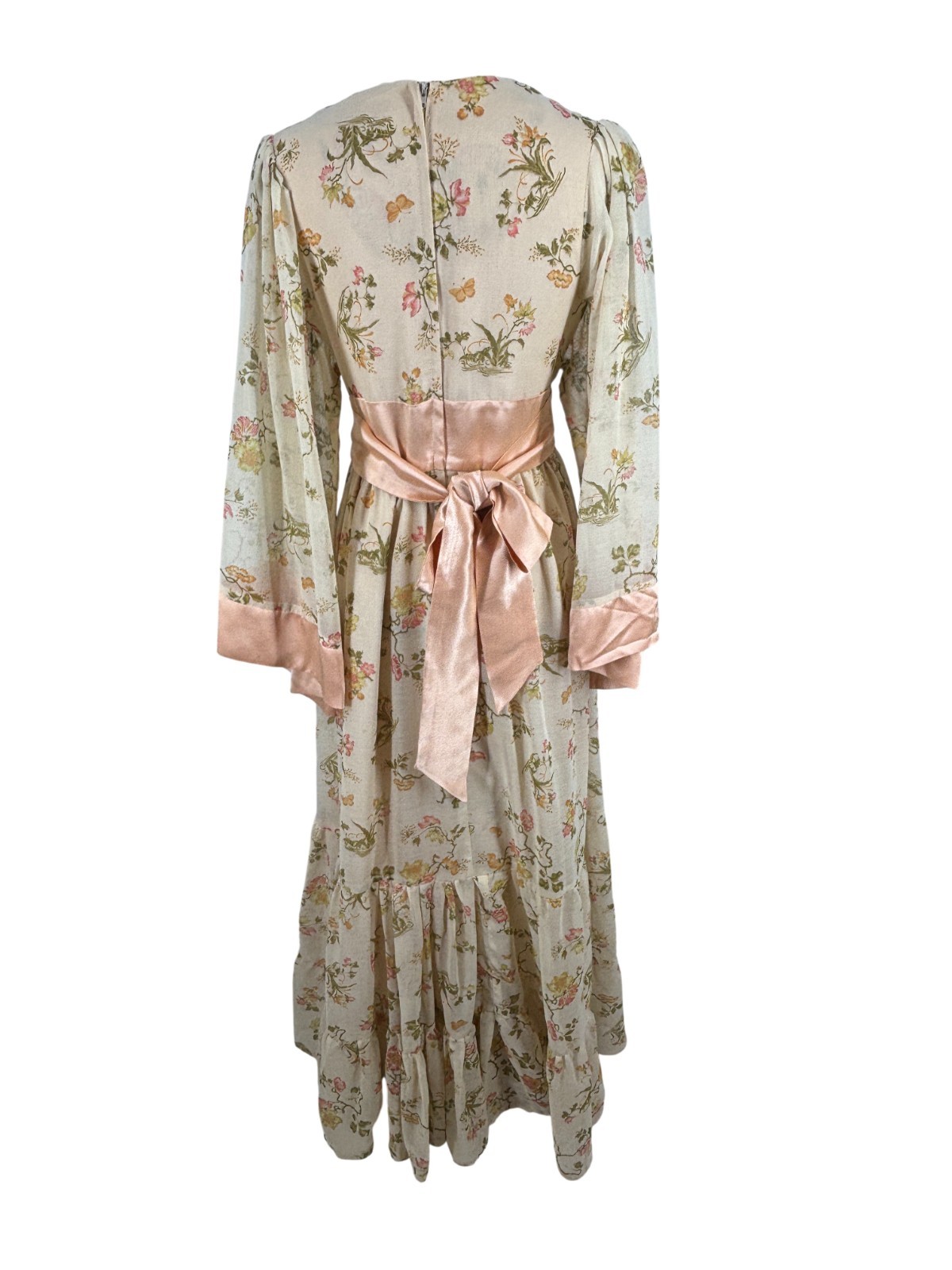 70s Rare Gunne Sax By Jessica Maxi Floral Butterfly Print Angel Kimono Sleeve
