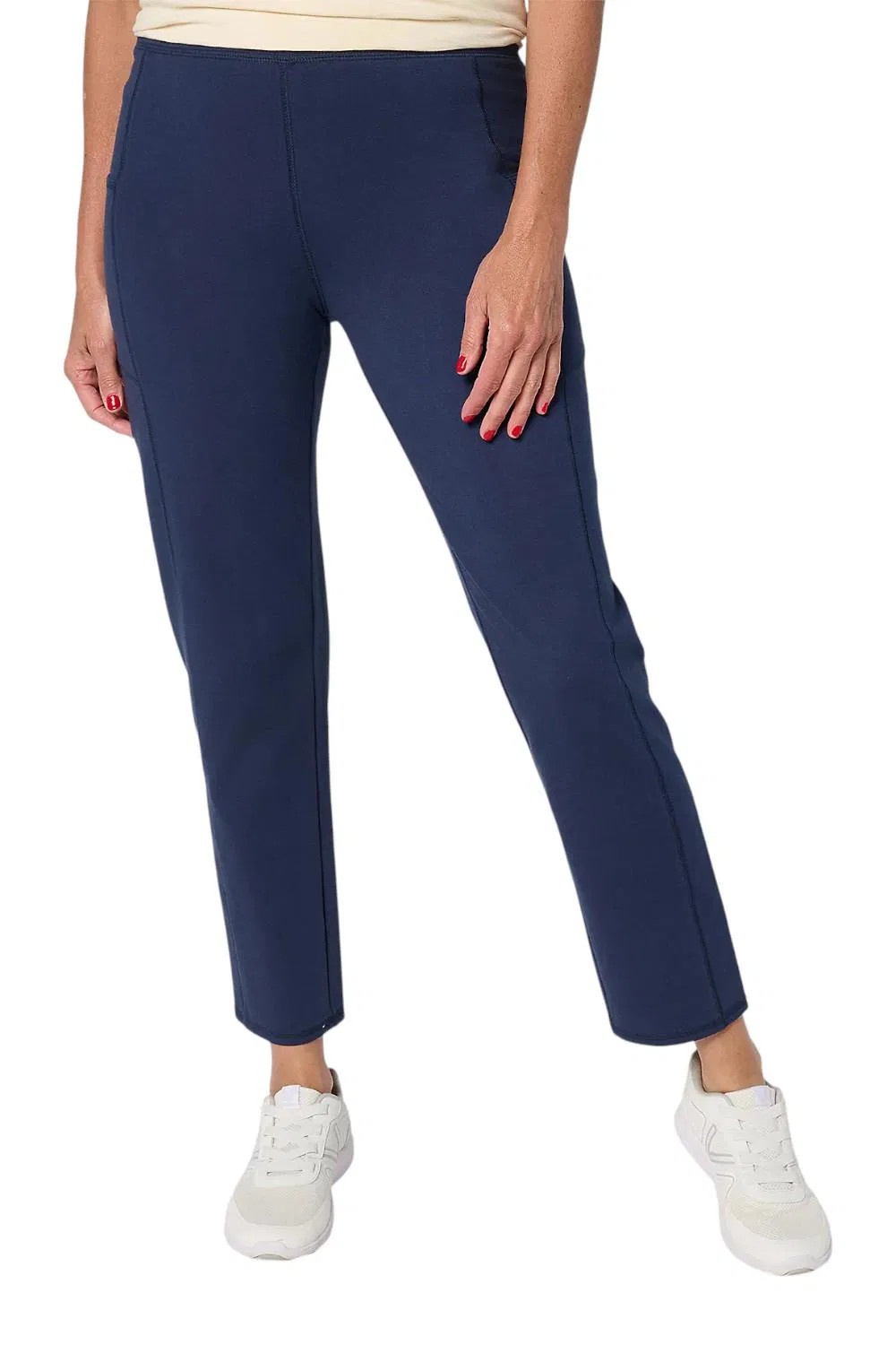 Denim & Co. Women’s Active Duo Stretch Slim Straight Ankle Pant Navy