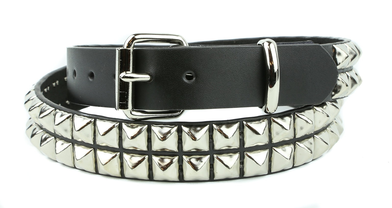 Funk Plus Two Row Pyramid Stud Belt Made In USA Genuine Leather M-34, Black