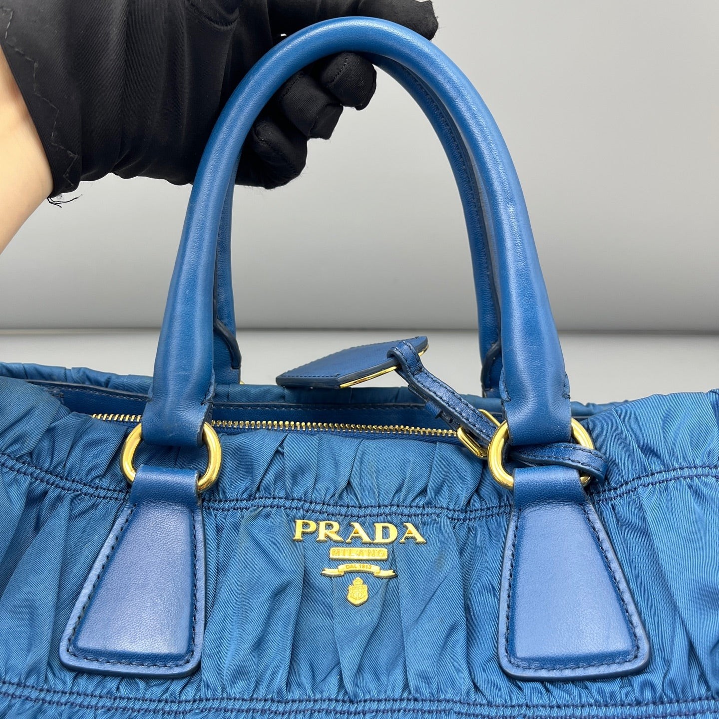 Prada Large Gaufre Buckle Satchel Blue Tessuto Nylon (ym051726a1r)