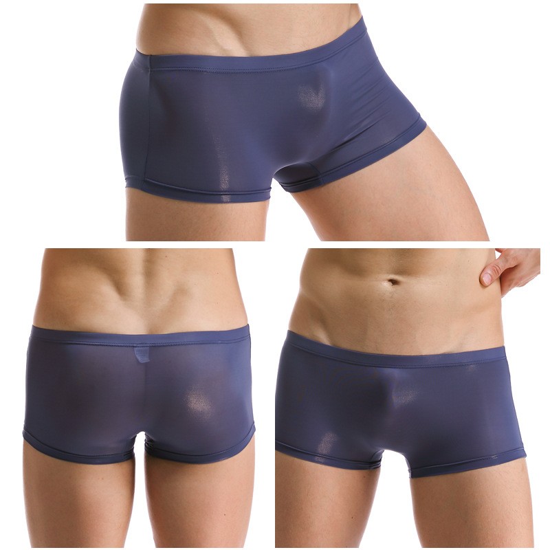 Men’s Summer Ice Silk Boxer Briefs One Piece No Show Low Rise Sport Underwear