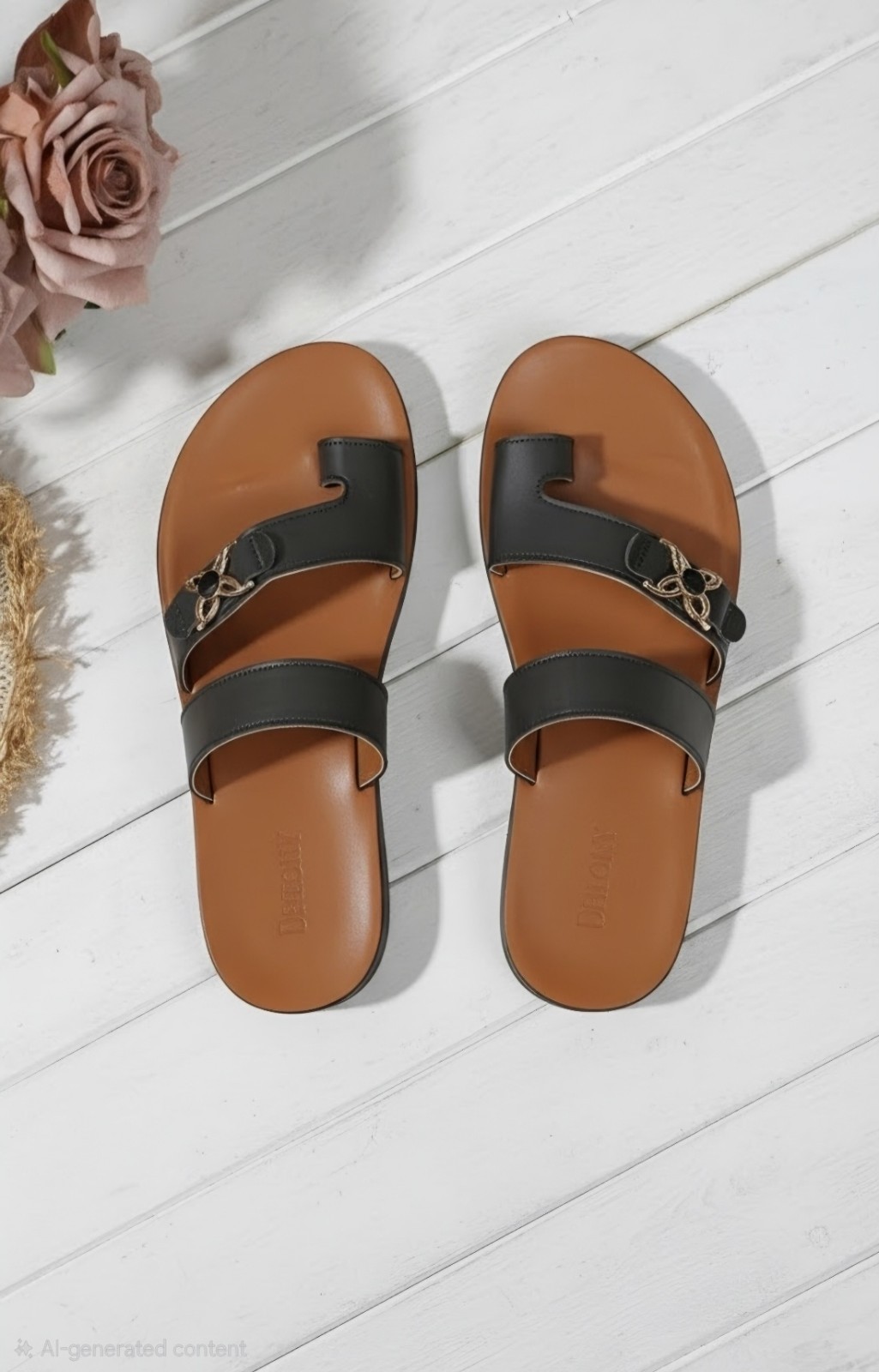 Toe Design Metal Buckle Black Sandals and Slippers (sz 8)