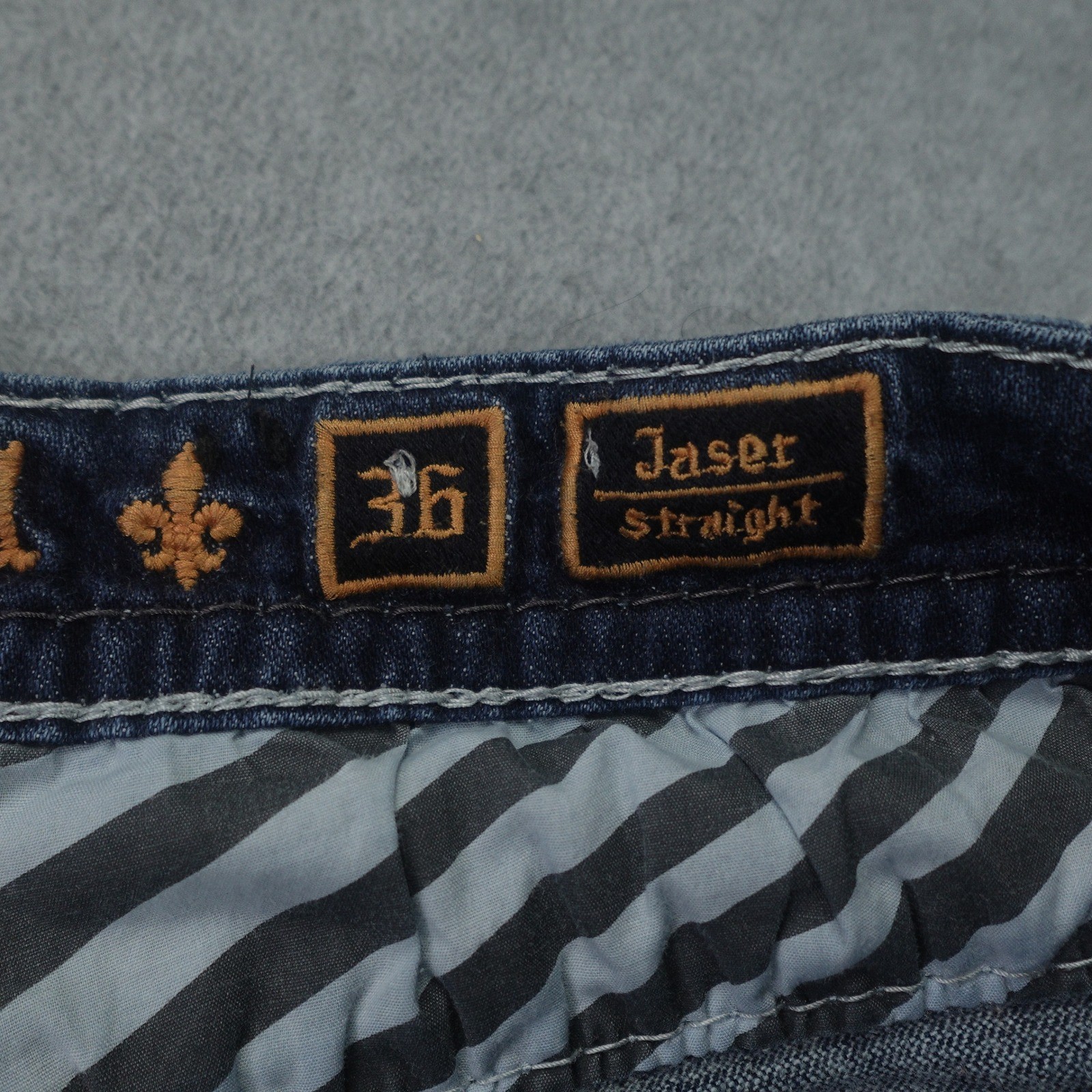 Rock Revival Jeans Mens 36 Blue Distressed Stitch Jaser Straight Denim