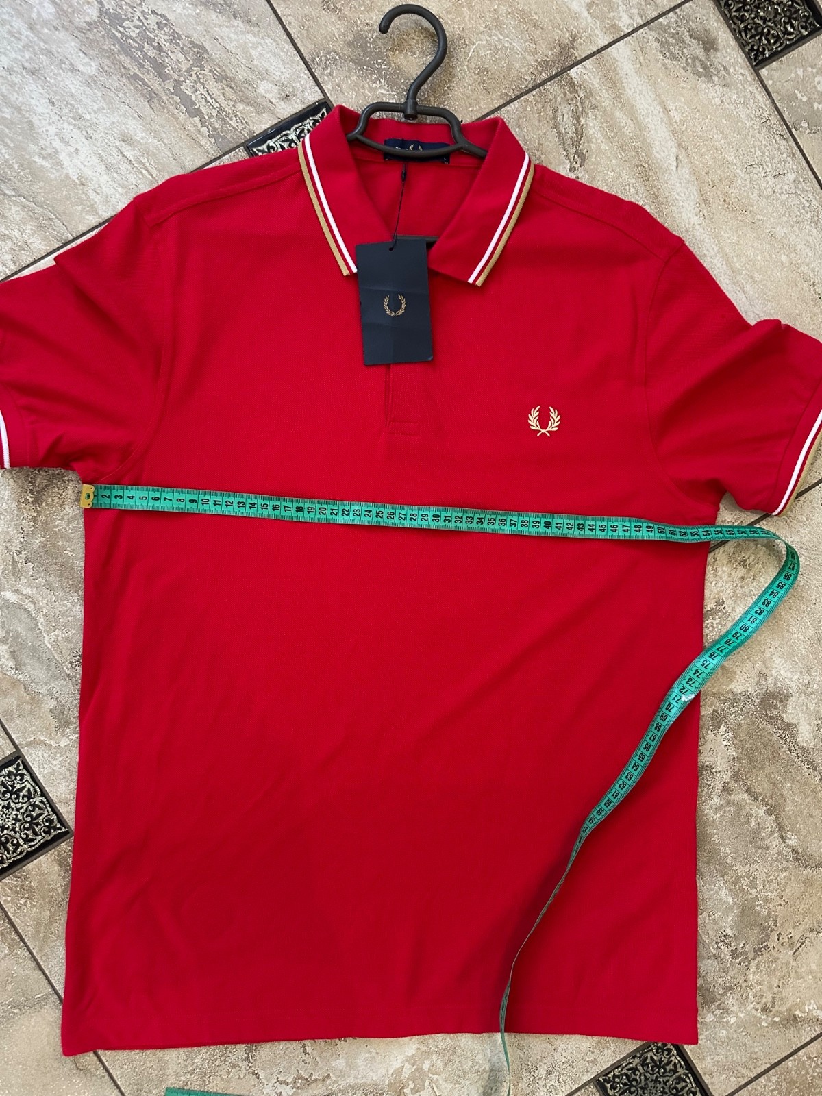 Fred Perry M3600 Twin Tipped Polo Shirt Red Gold White Size L New With Tags
