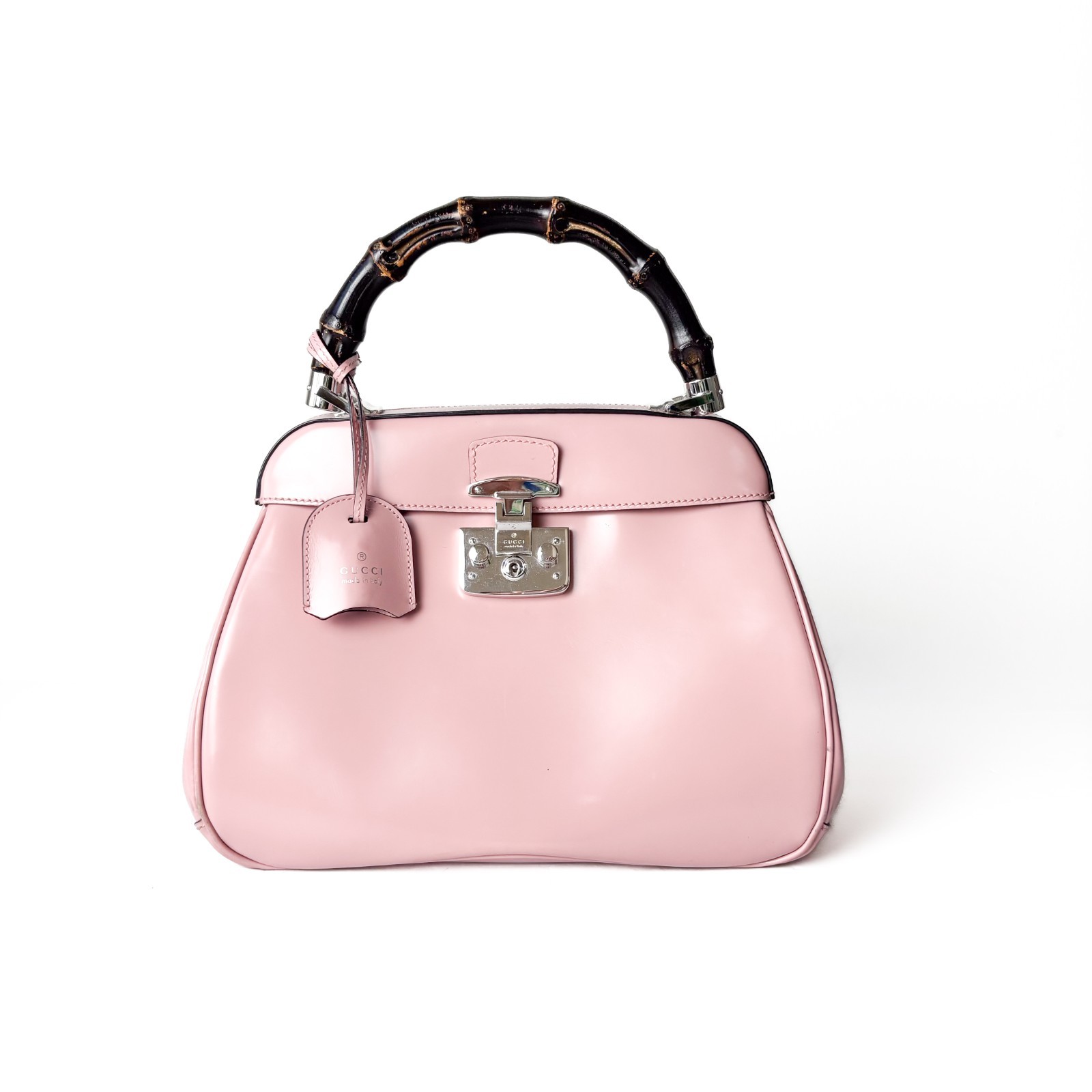 Gucci Pink Patent Leather Bamboo Top Handle Bag