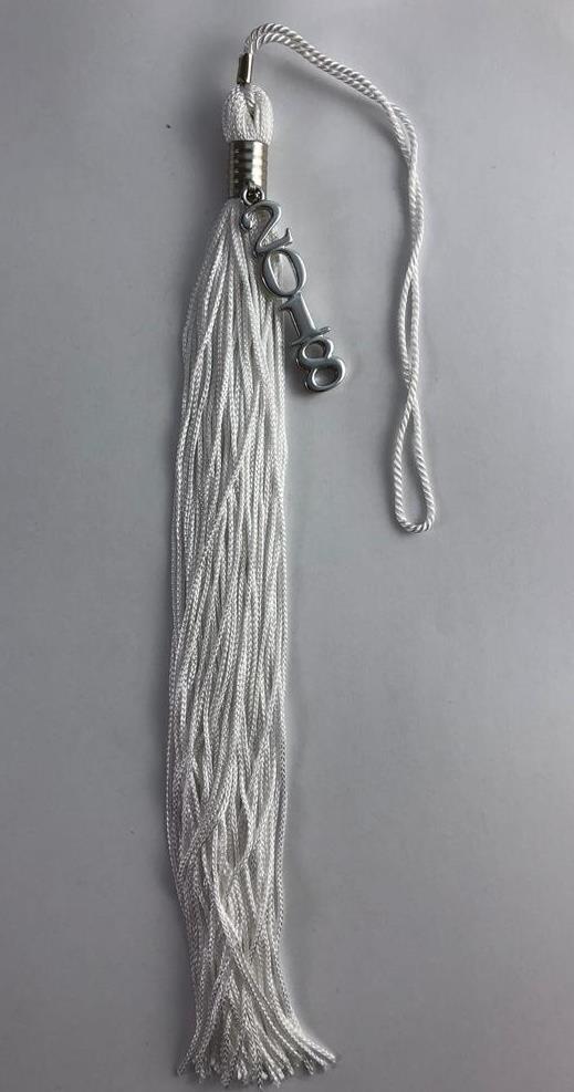 NEW Class of 2018 White With Silver Charm Jostens Graduation Tassel 9″