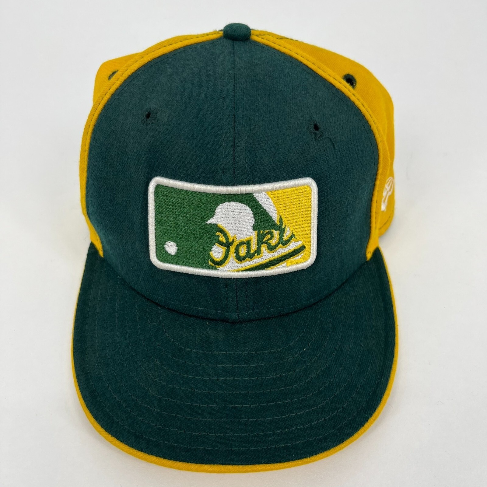 New Era 59FIFTY Oakland Athletics MLB Fitted Hat Green Yellow Wool Size 7 3/8