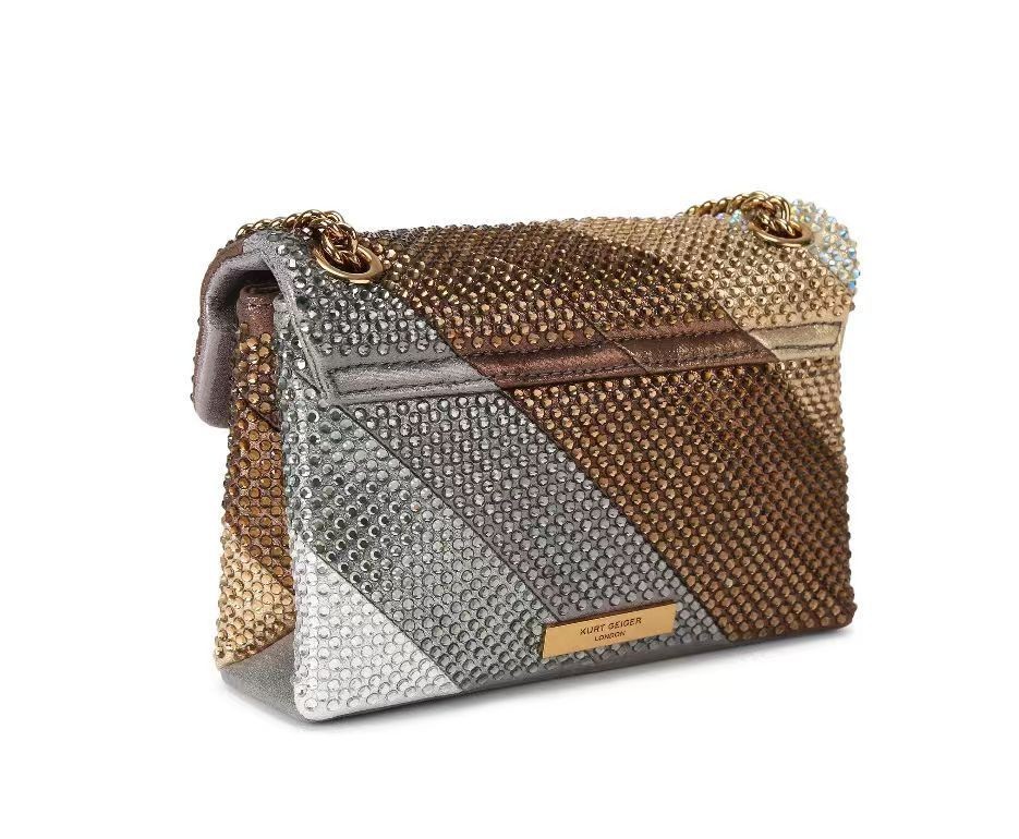 Kurt Geiger London Ombre Crystal Crossbody Bag Gold Eagle Chain 21×8×15 cm