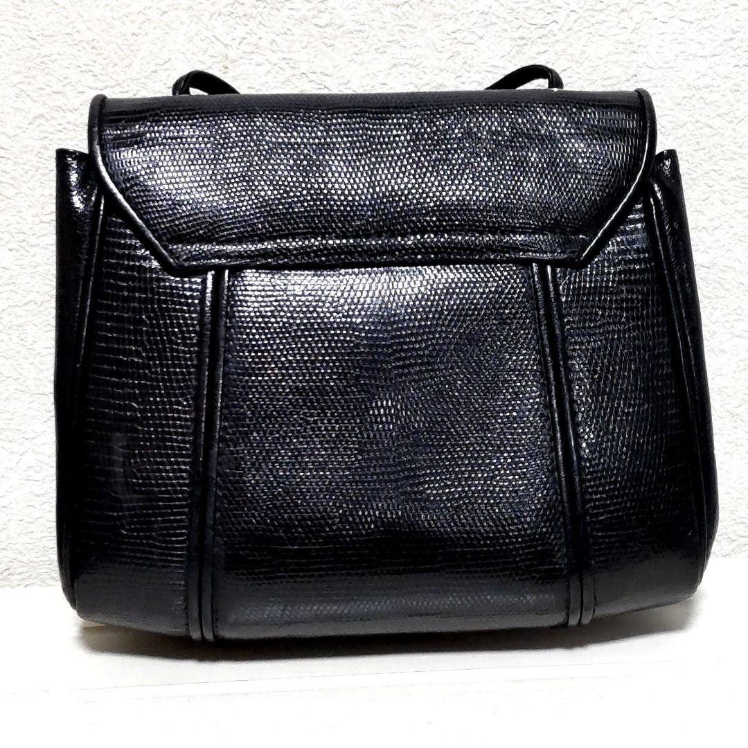 Yves Saint Laurent Vintage Lizard Leather Crossbody Shoulder Black 20cm/7.9in