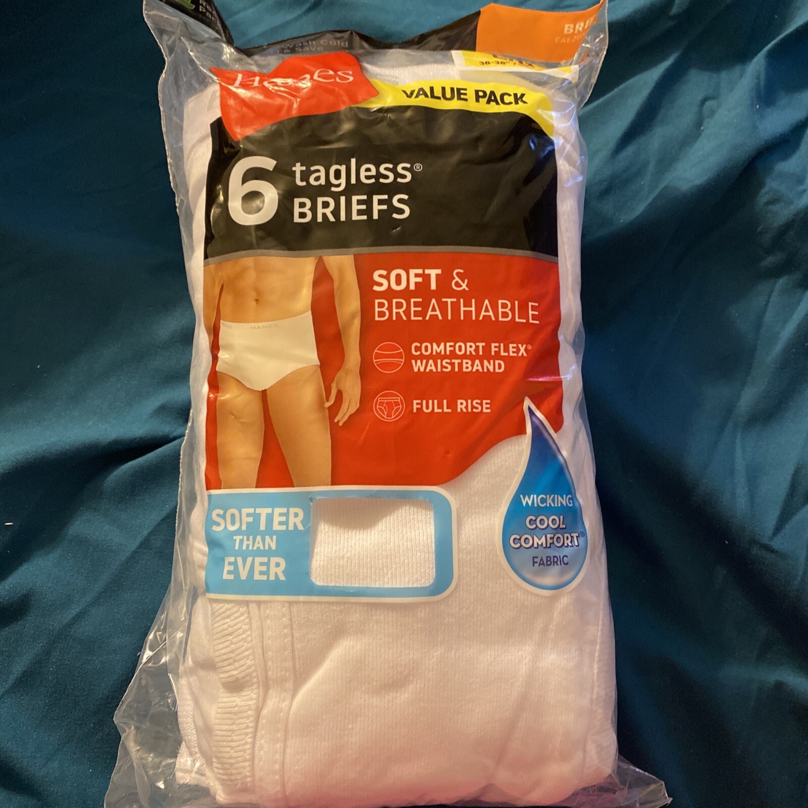 Hanes Mens Tagless Briefs 6 Pack Soft and Breathable Color White Size L NWT