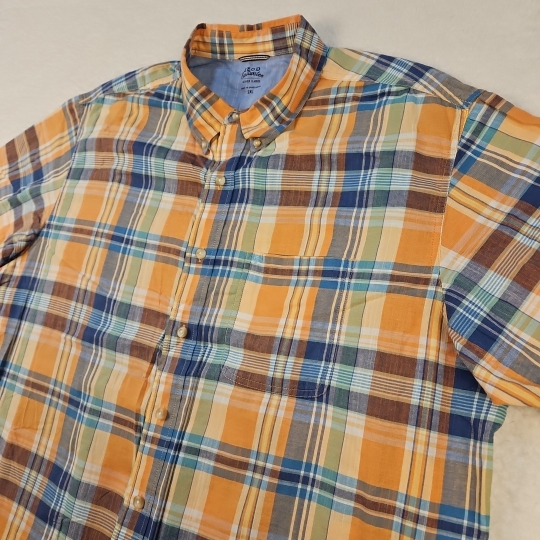 IZOD Saltwater Men’s Short Sleeve Button Down Shirt Size 2XL Orange Multicolor