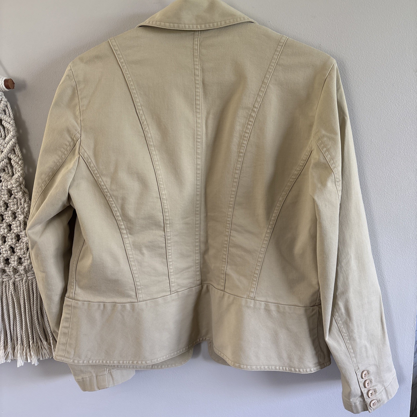 Talbots Tan Cotton Stretch Utility Safari Jacket Button Up Size 10 Casual Blazer