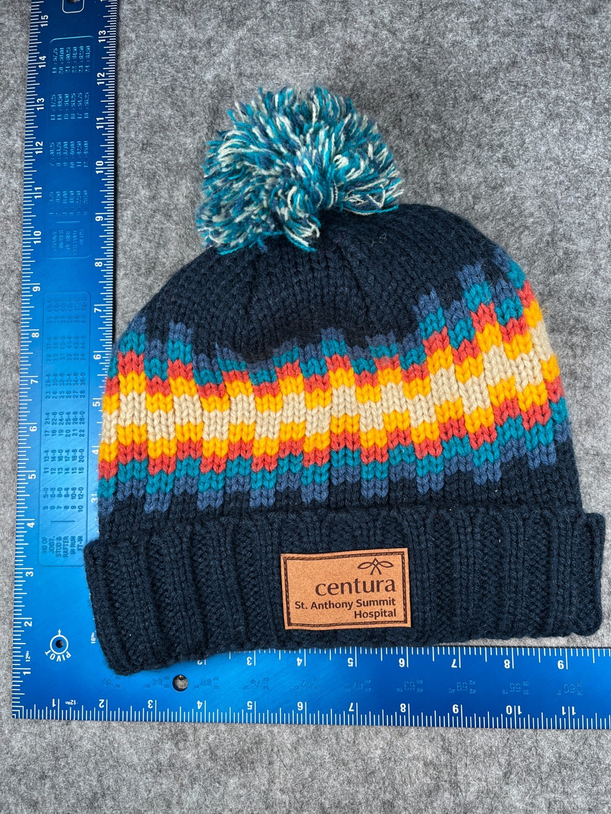 Centura St Anthony Summit Hospital Locale Beanie Toque Adult OS Blue Acrylic Pom