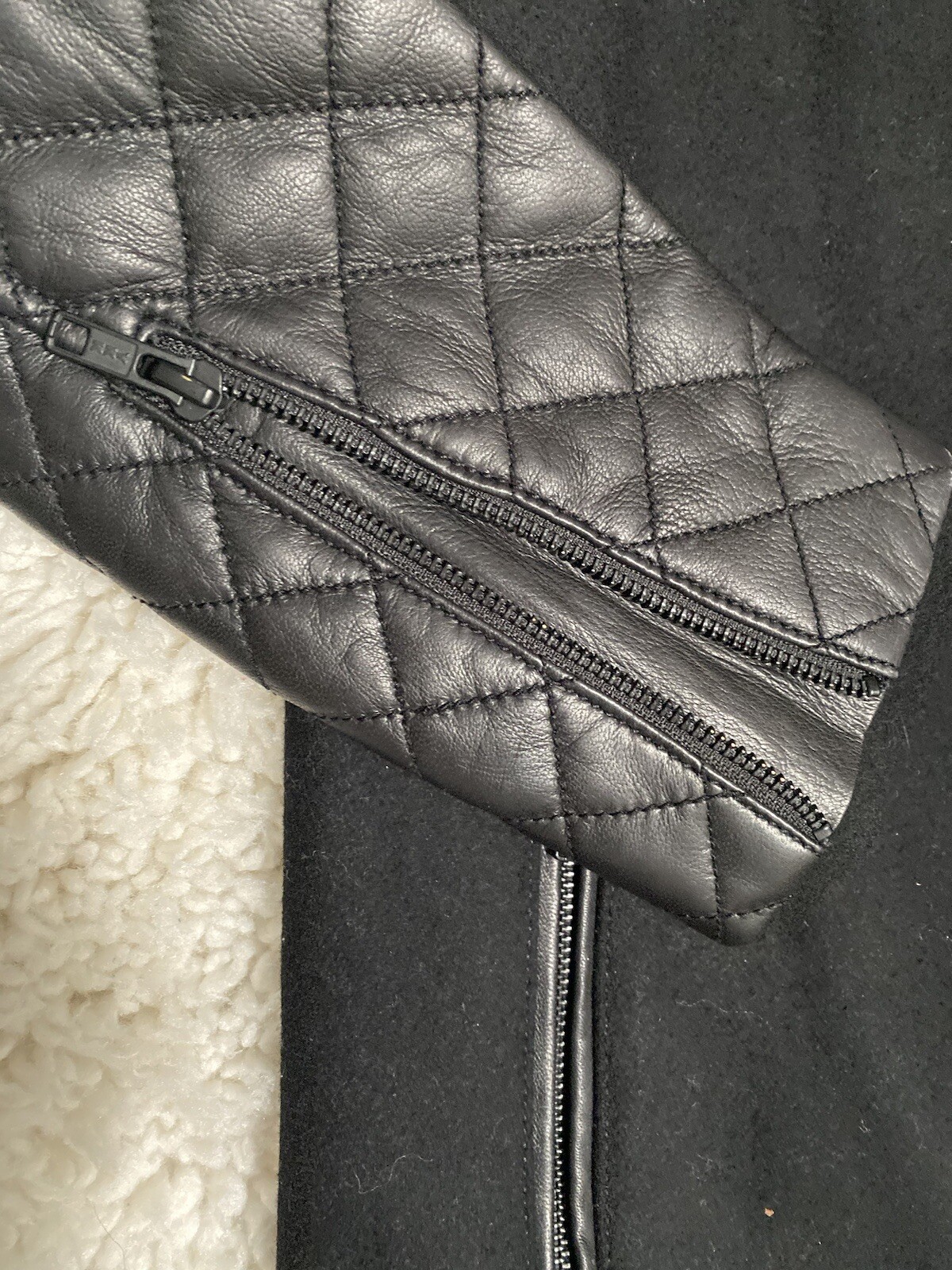 TROUVÉ Quilted 100% Leather Trim & Wool Blend Moto Jacket Women’s Sz M $258 NEW!